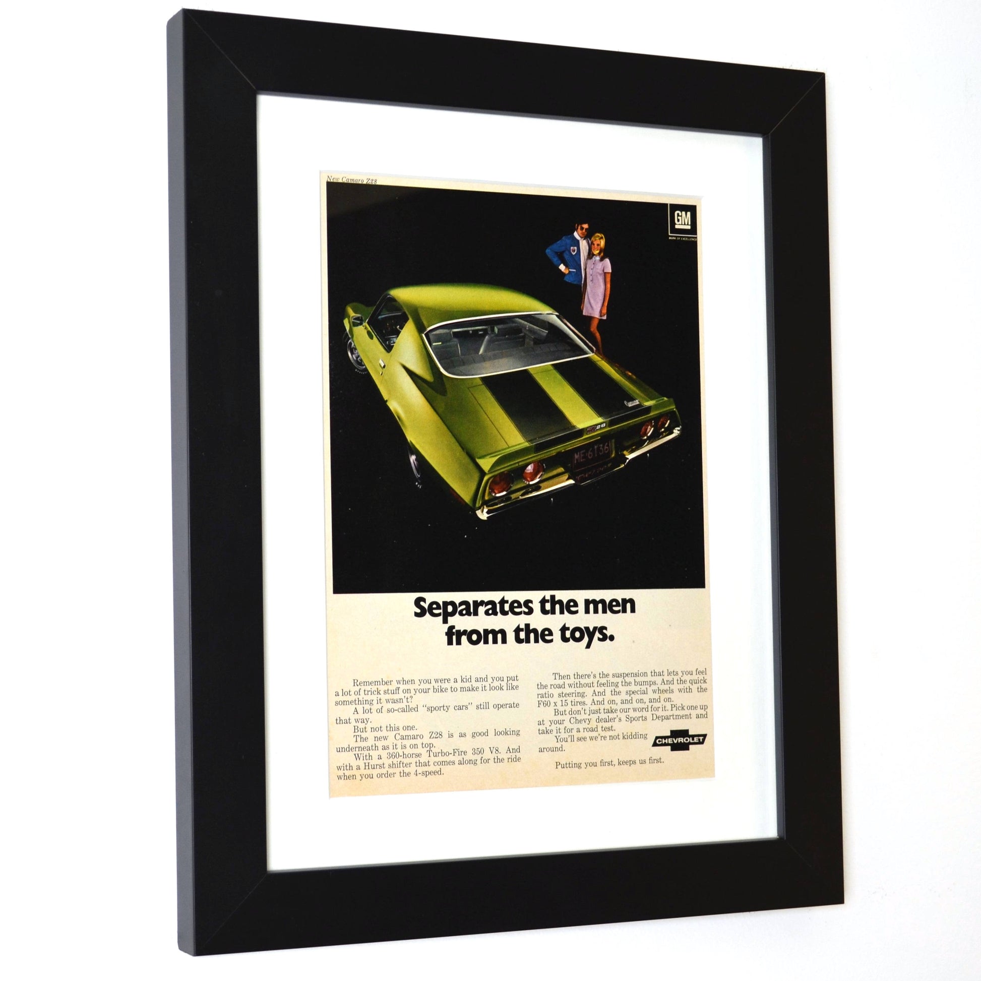 70 Chevy Camaro SS print ad framed side iew