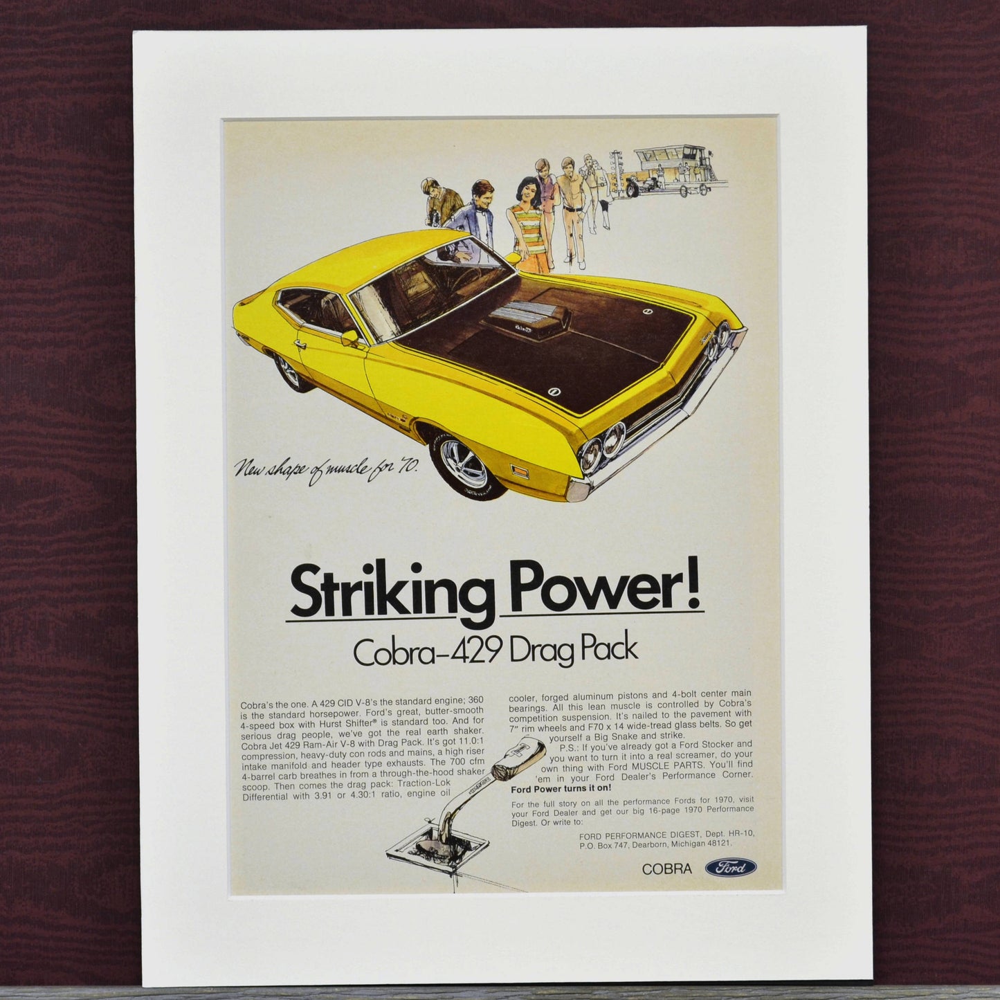 1970 Ford Torino Vintage Print Ad, Framed Automotive wall art