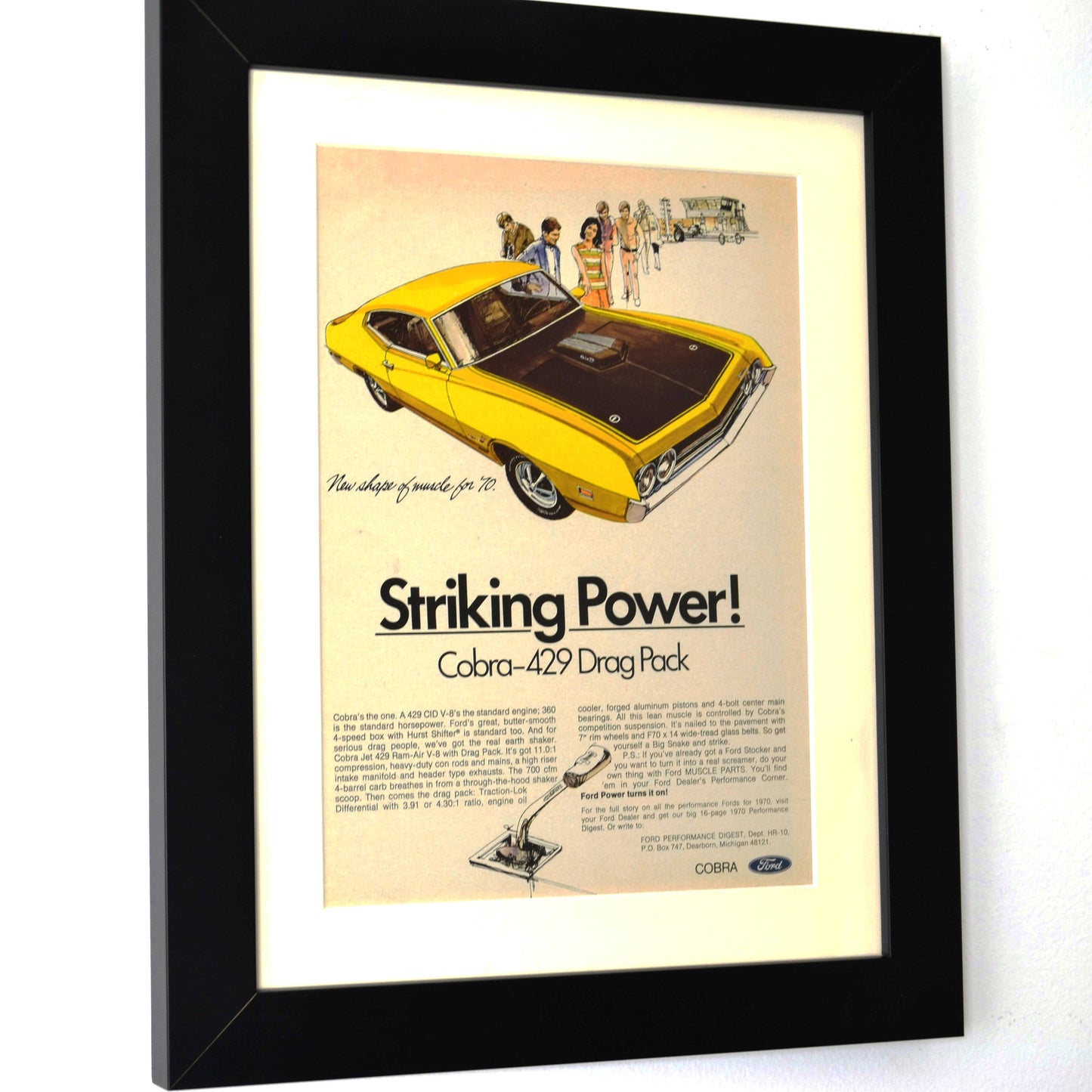 1970 Ford Torino Vintage Print Ad, Framed Automotive wall art