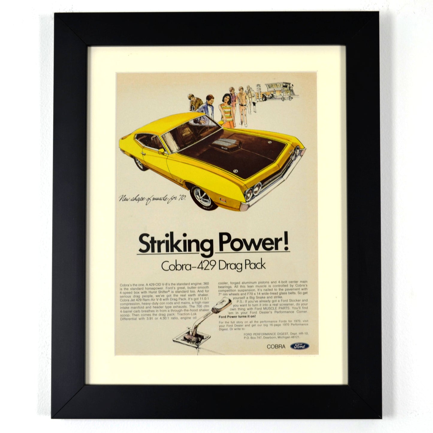 1970 Ford Torino Vintage Print Ad, Framed Automotive wall art