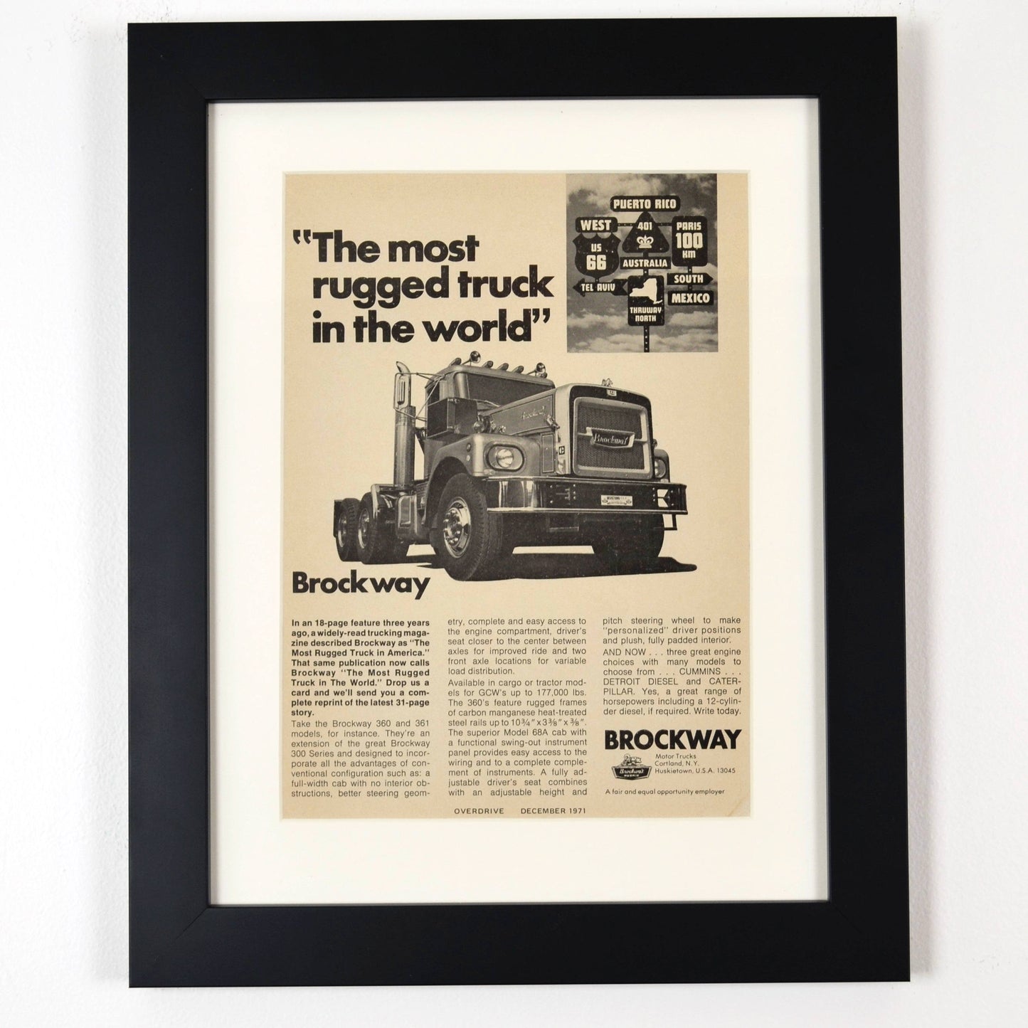 1971 Brockway Truck print Ad | Framed Vintage Truck wall art