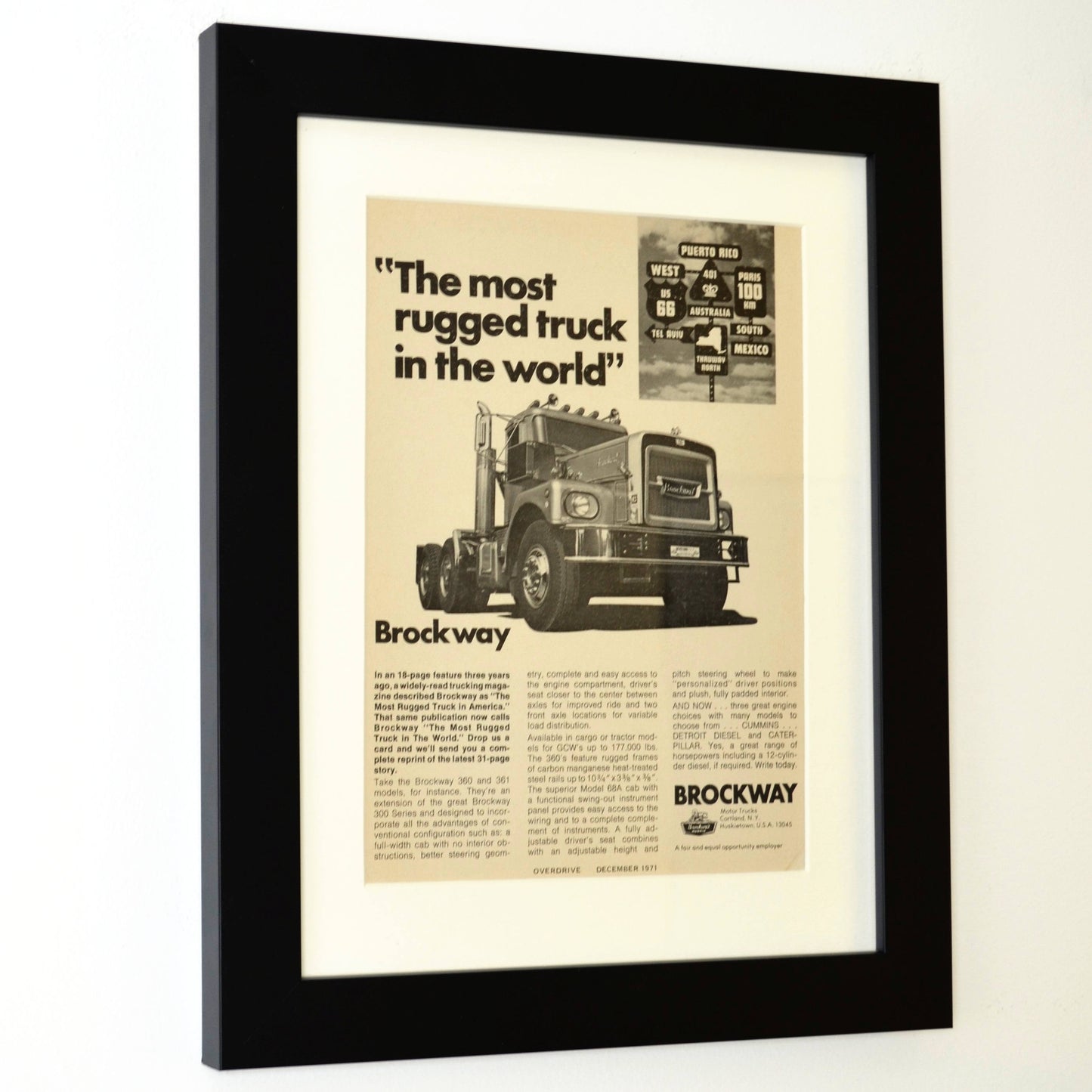 1971 Brockway Truck print Ad | Framed Vintage Truck wall art