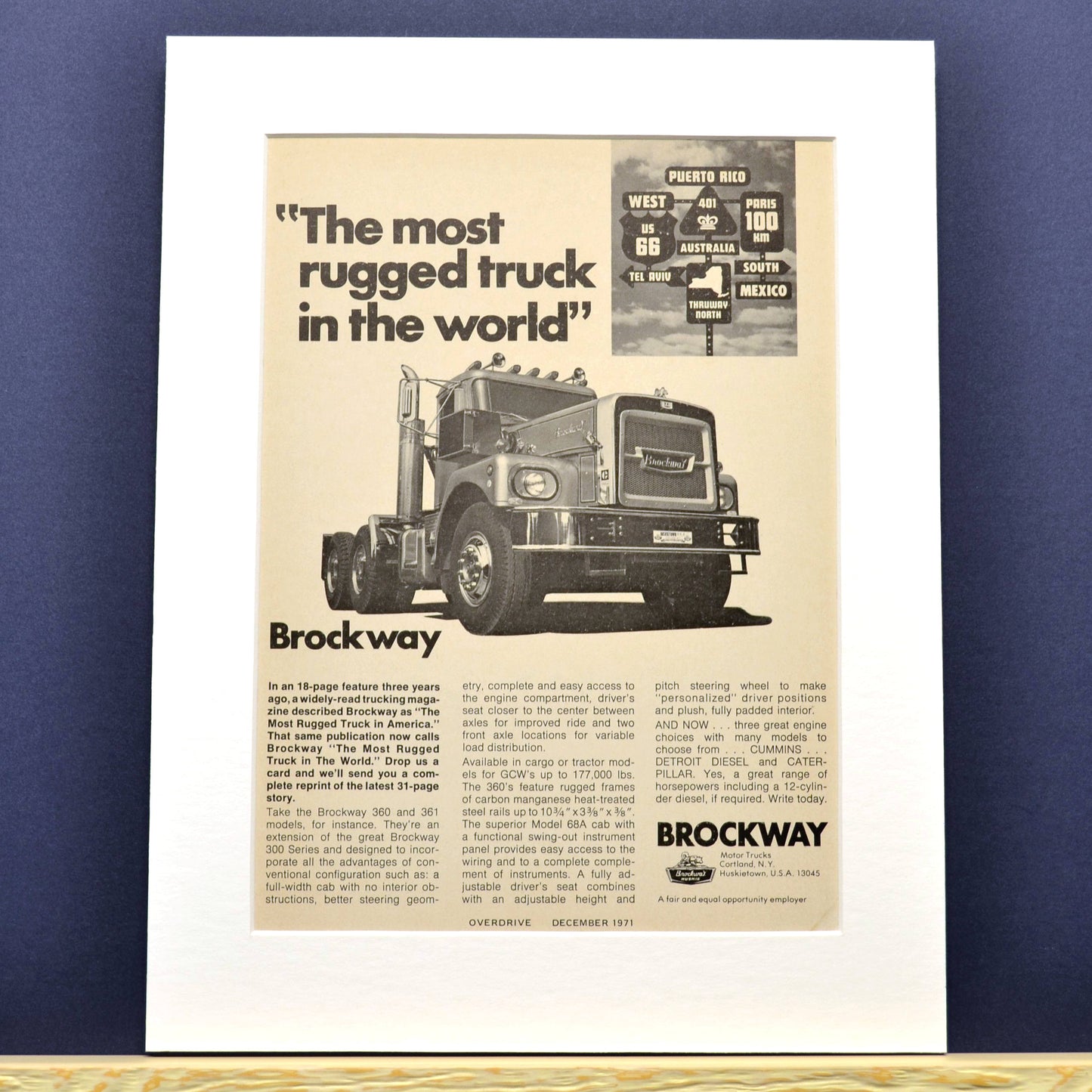 1971 Brockway Truck print Ad | Framed Vintage Truck wall art