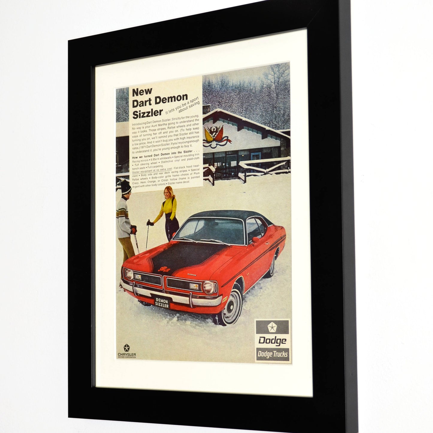 1971 Dodge Dart Demon Sizzler Ad side view framed