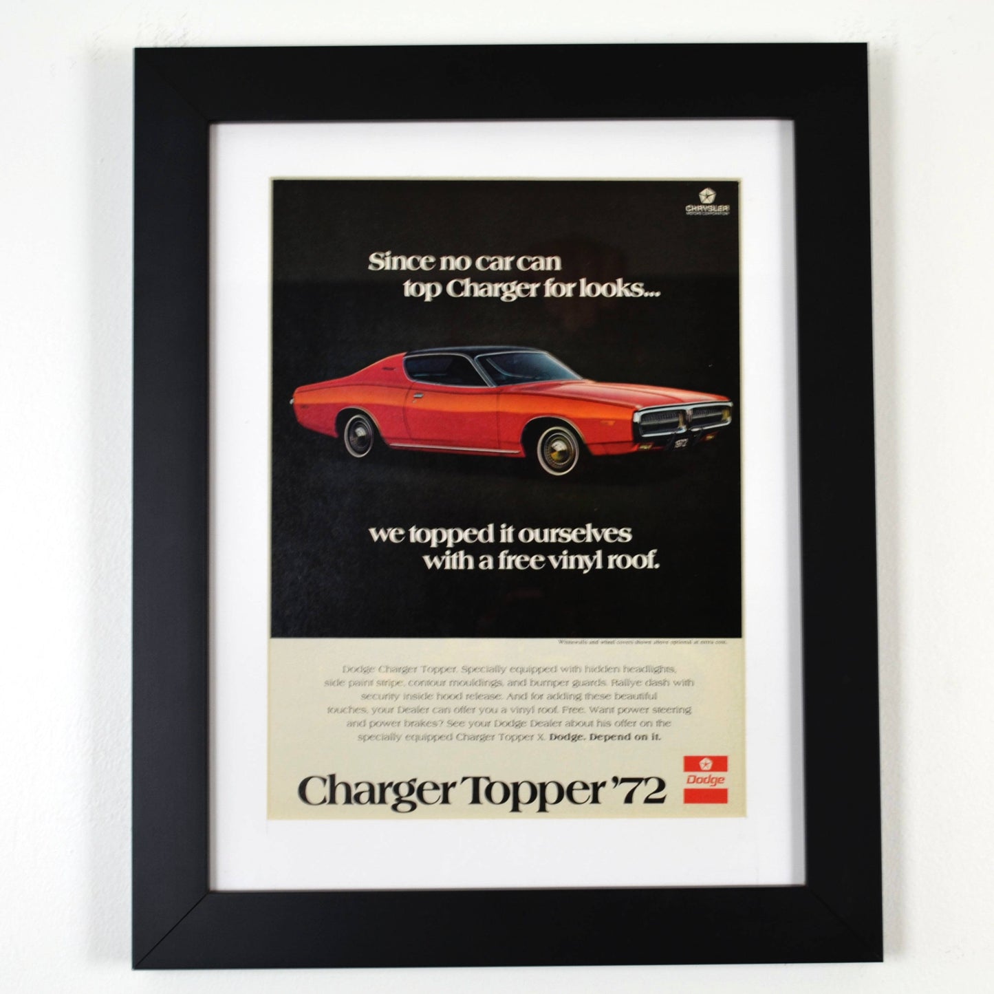 Own a Piece of Mopar Muscle: Framed 1972 Dodge Charger Print