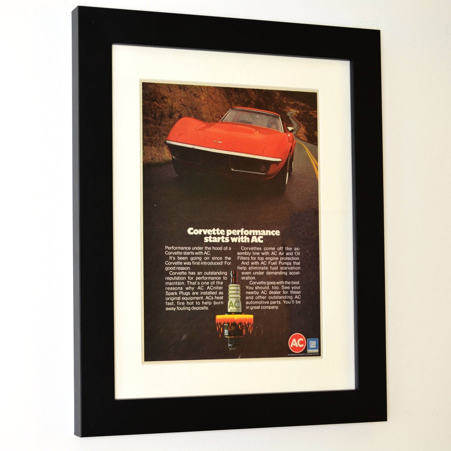 1972 Chevy Corvette Ad: Framed Classic Muscle Car Art (AC Spark Plugs)