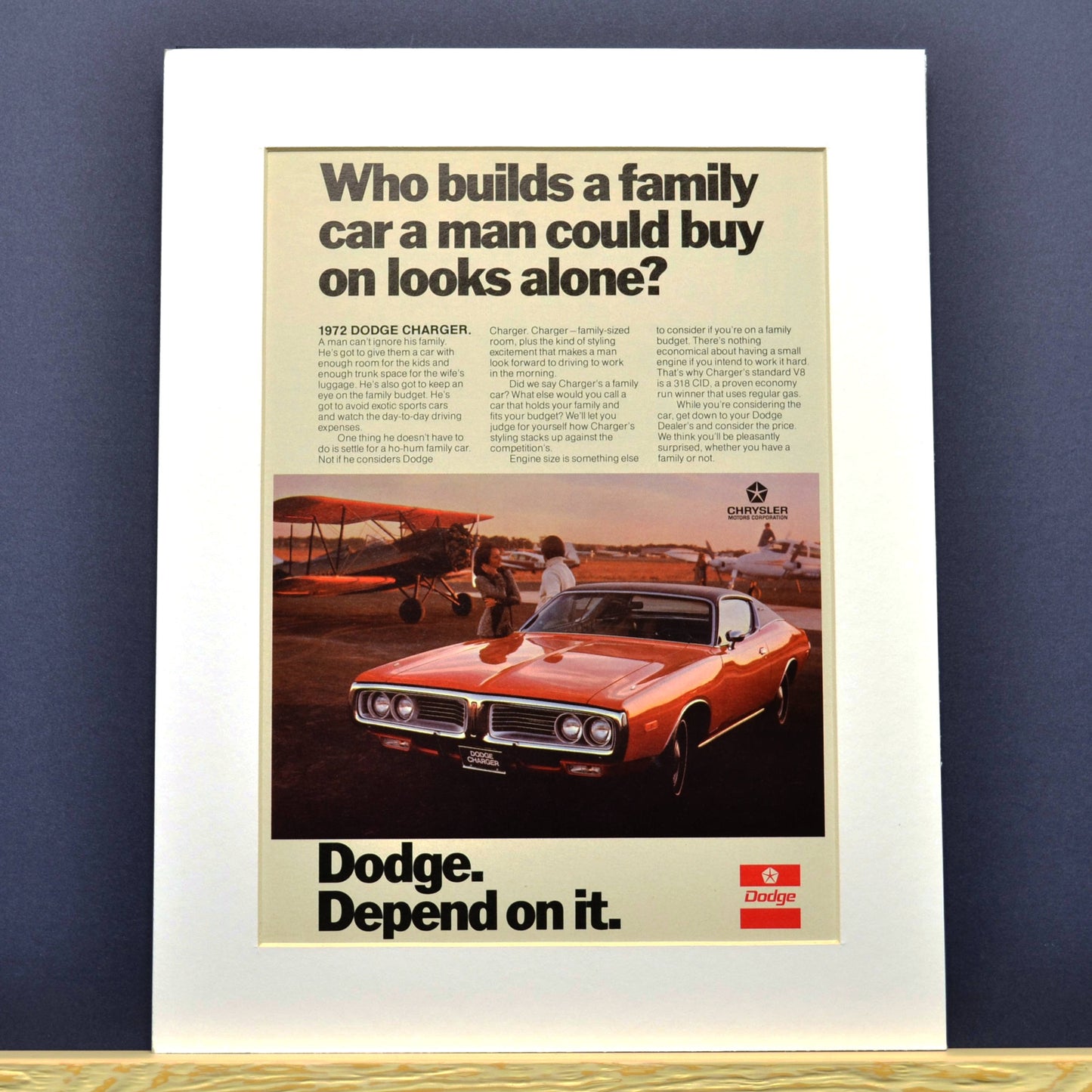 1972 Dodge Charger classic car print ad, framed automotive wall art