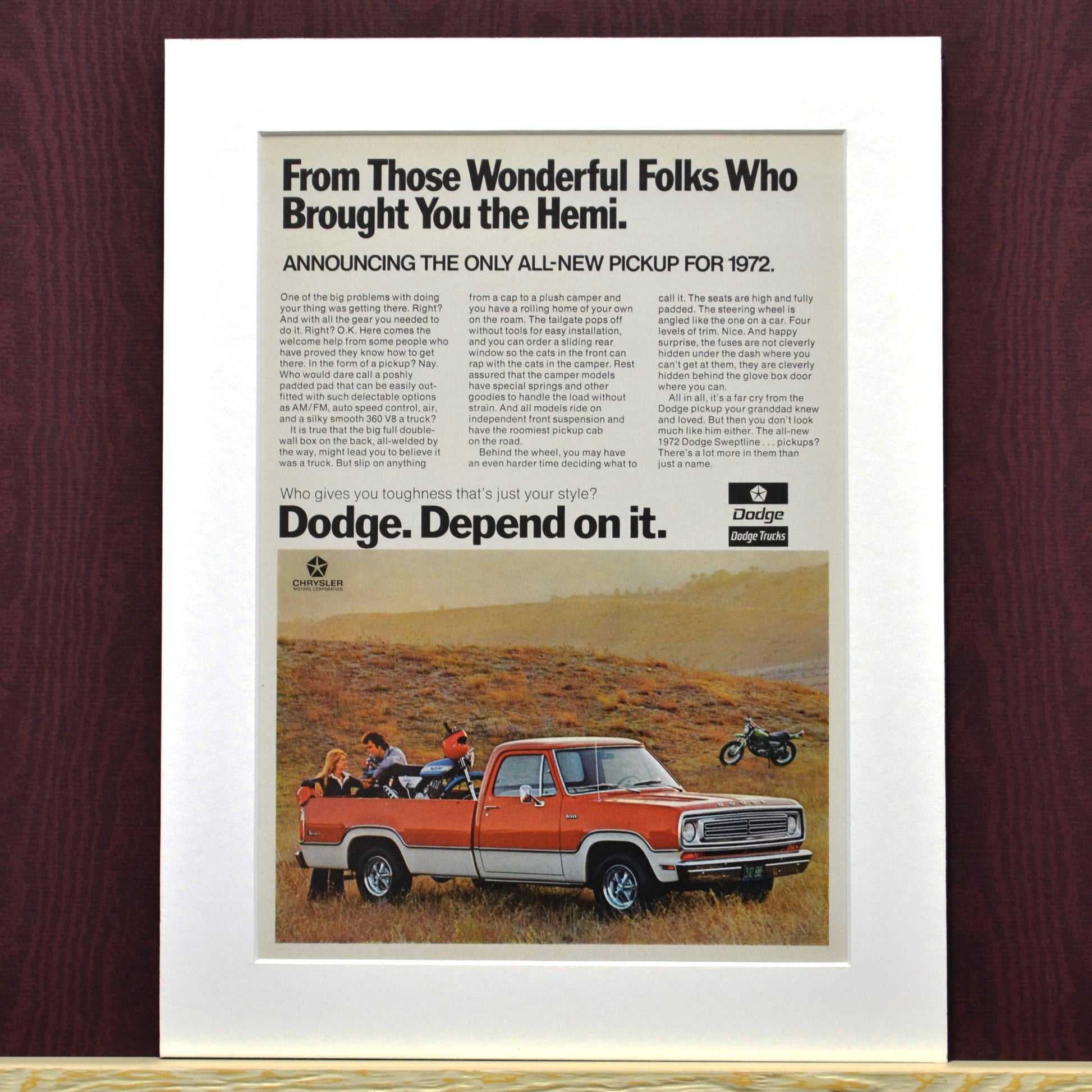 1972 Dodge pick up truck vintage print ad