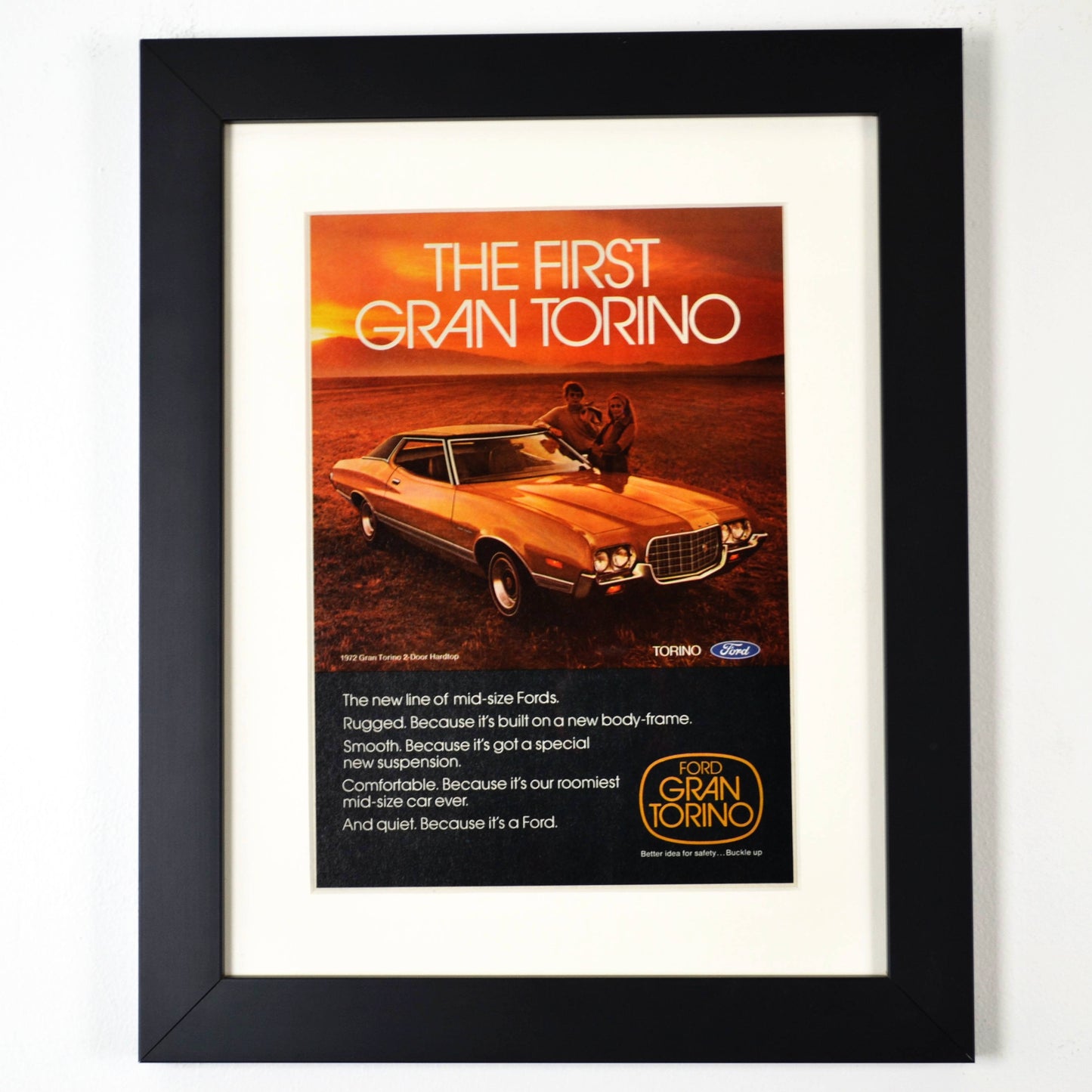 1972 Ford Gran Torino Vintage Print Ad framed