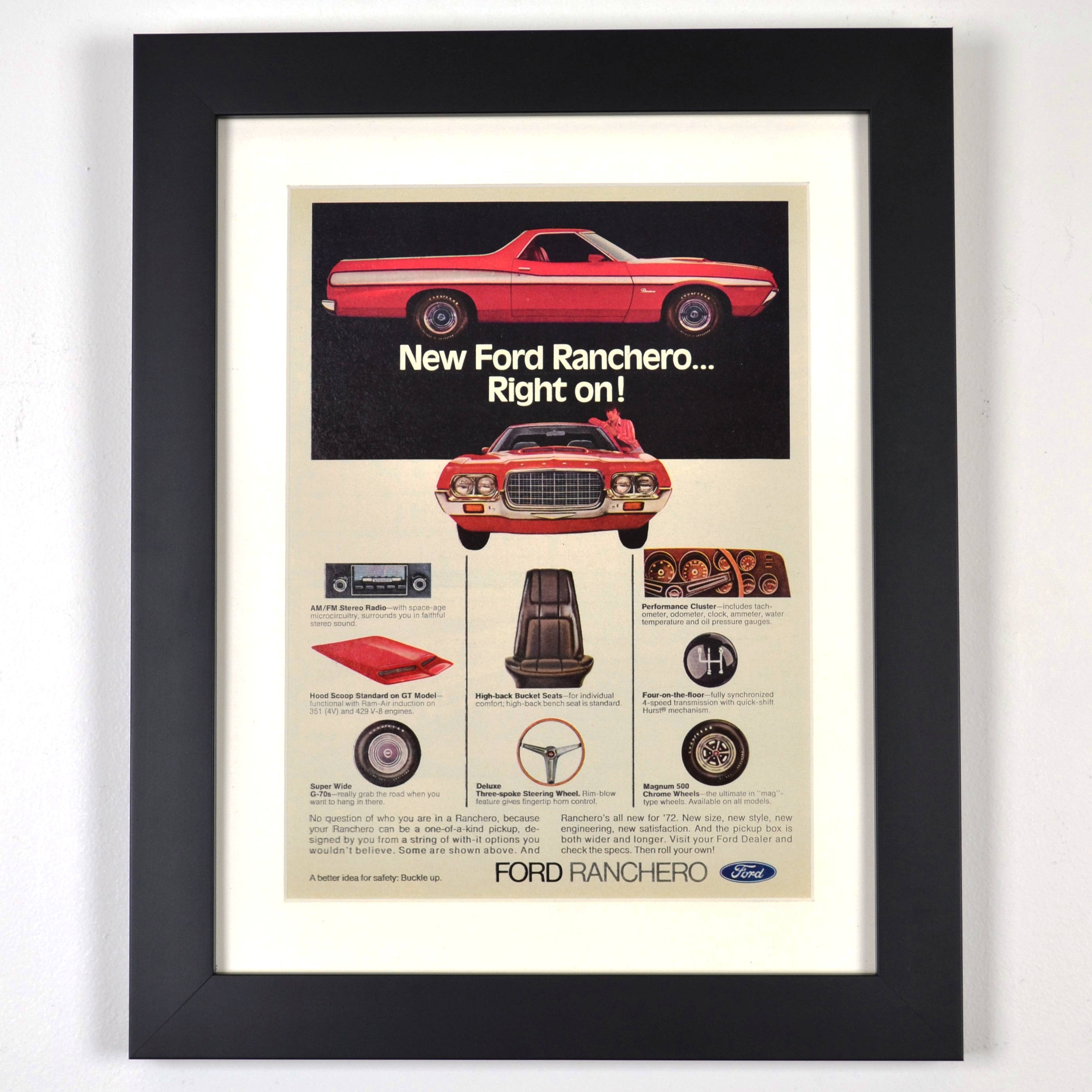 Vintage Ford Ranchero classic car print, Framed automotive wall art ...