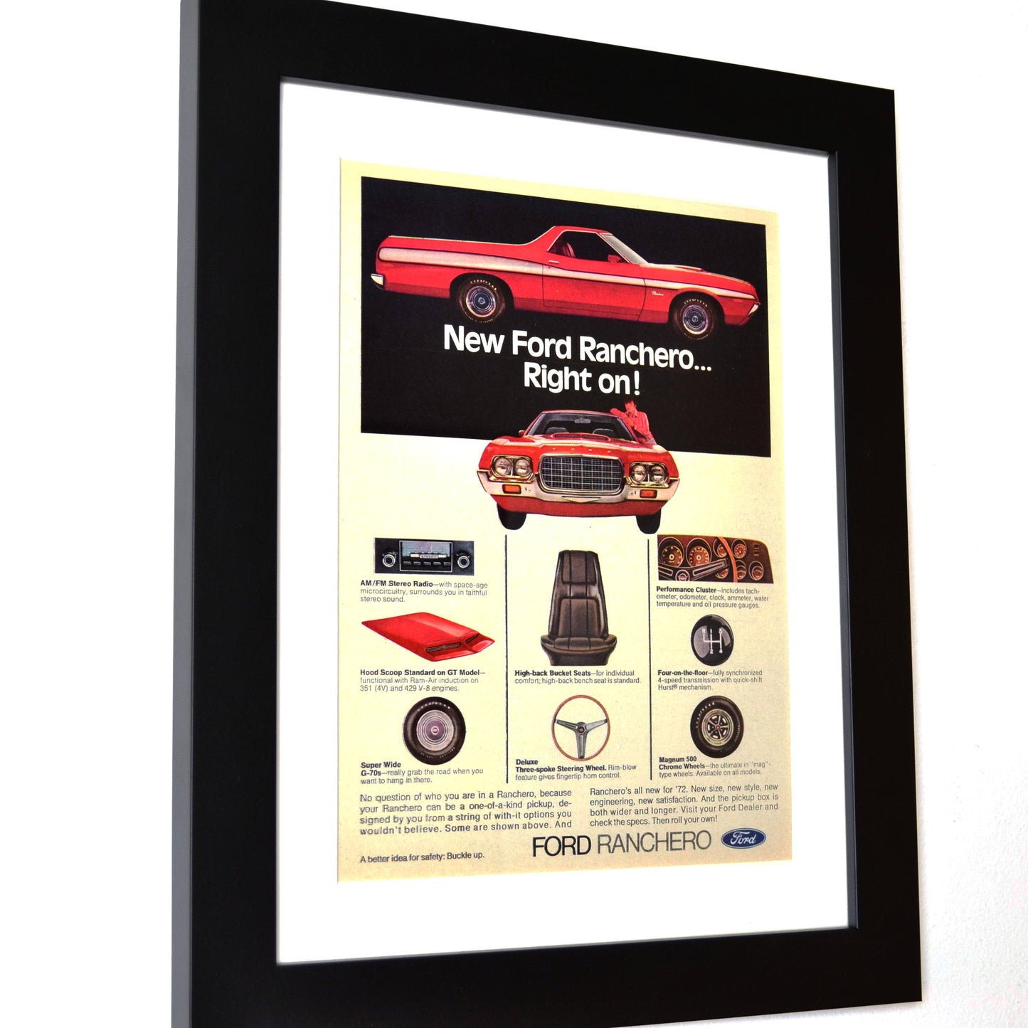 Vintage Ford Ranchero classic car print, Framed automotive wall art