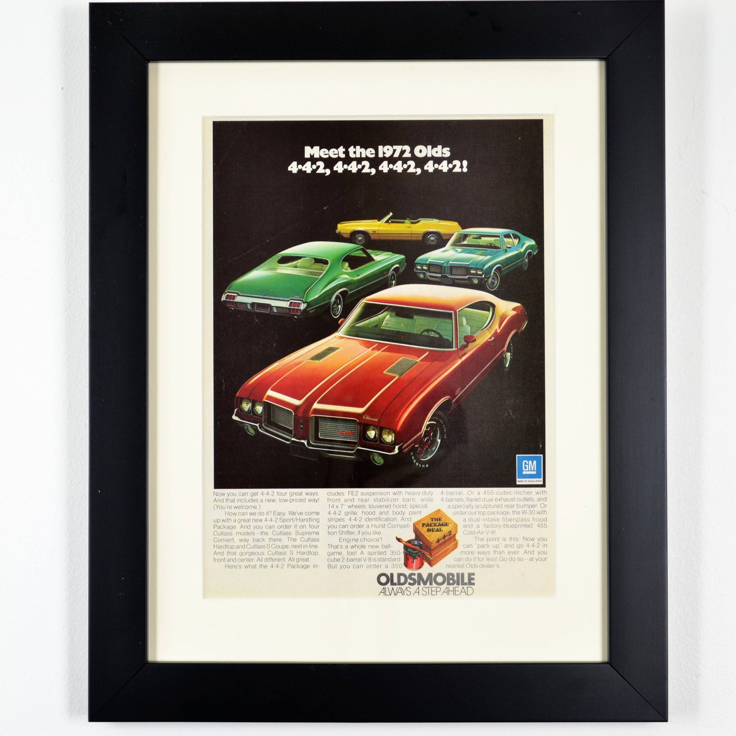 1972 Oldsmobile 442 classic car print, Framed vintage automotive wall art