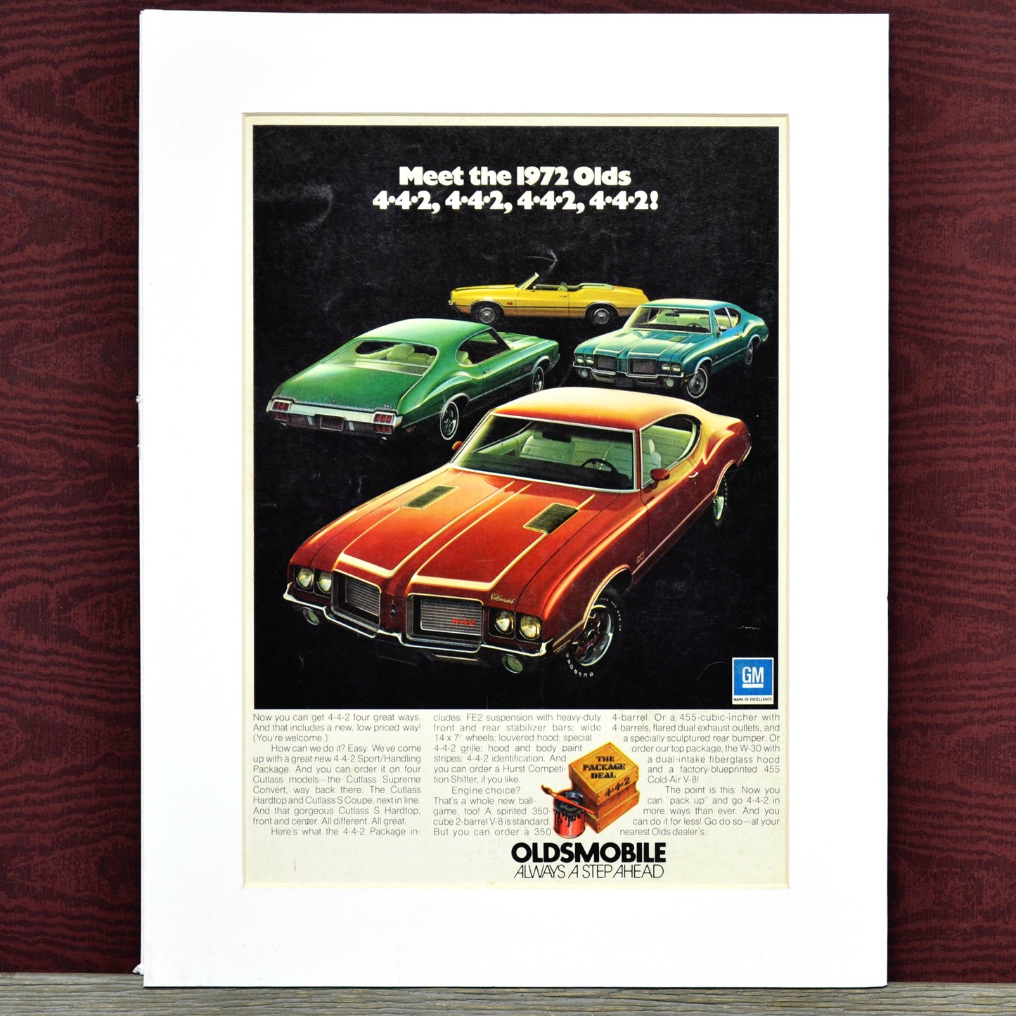 1972 Oldsmobile 442 classic car print, Framed vintage automotive wall art