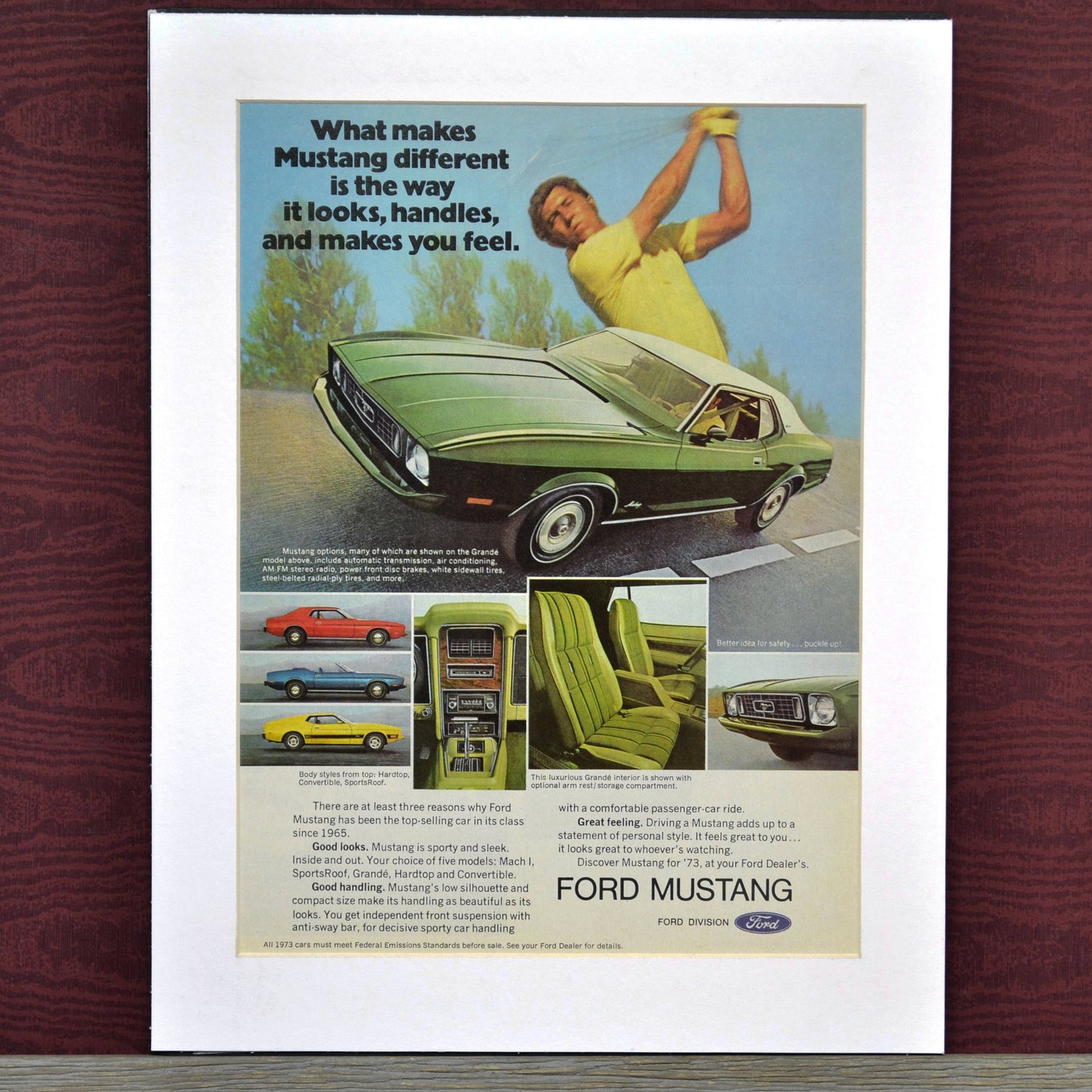 1973 Ford Mustang classic car print ad