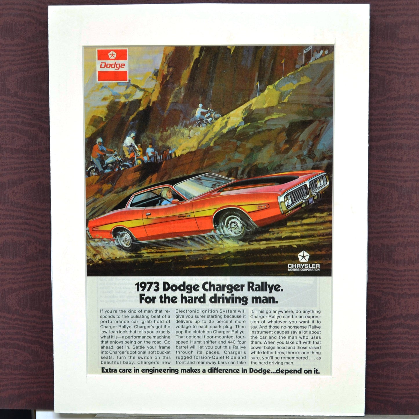 1973 Dodge Charger classic car print ad, framed automotive wall art