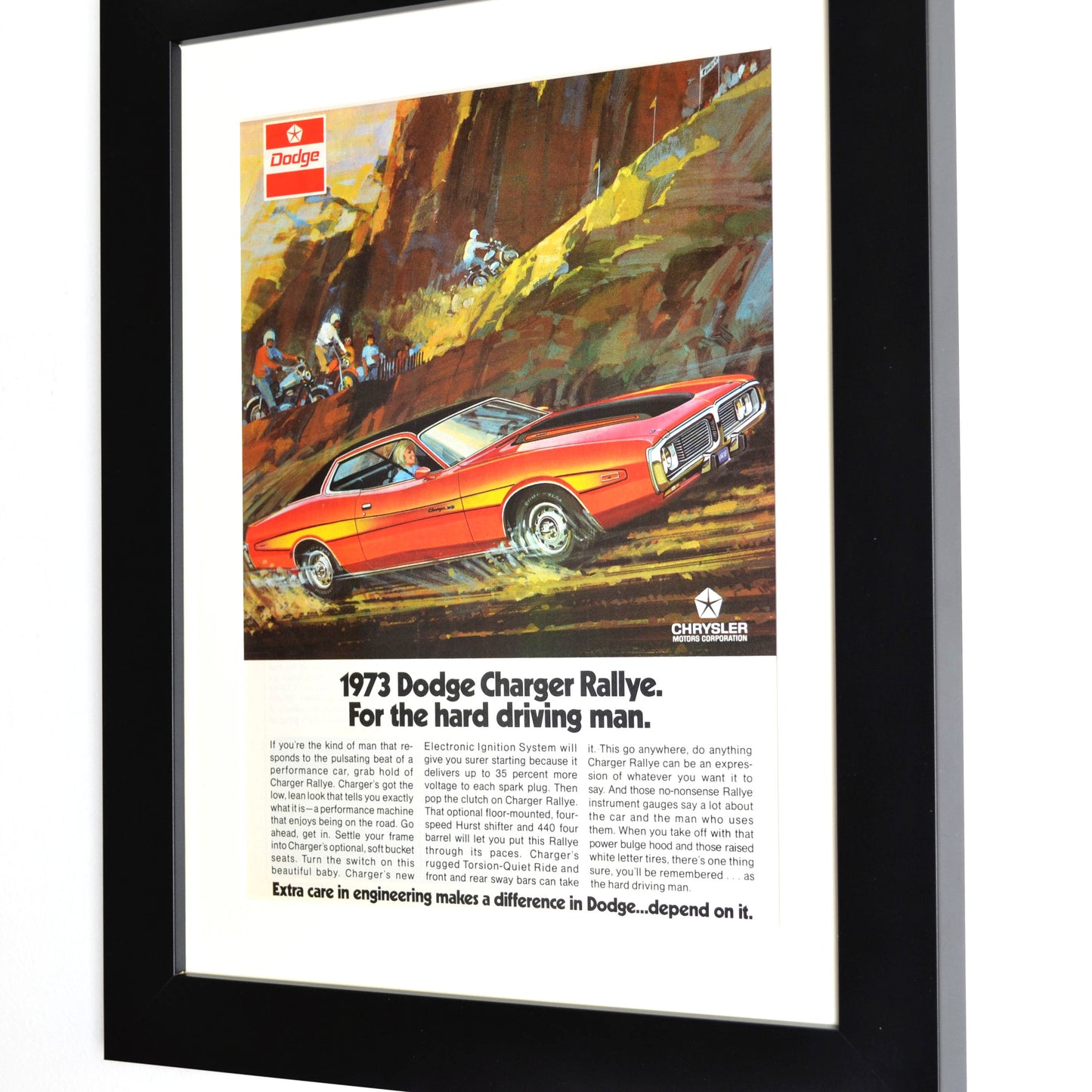 1973 Dodge Charger classic car print ad, framed automotive wall art