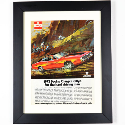 1973 Dodge Charger classic car print ad, framed automotive wall art