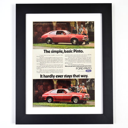 Ford Pinto automotive print ad, framed