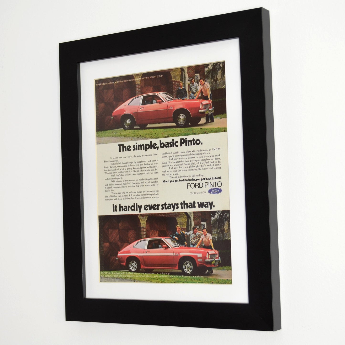 Ford Pinto automotive print ad, framed side view