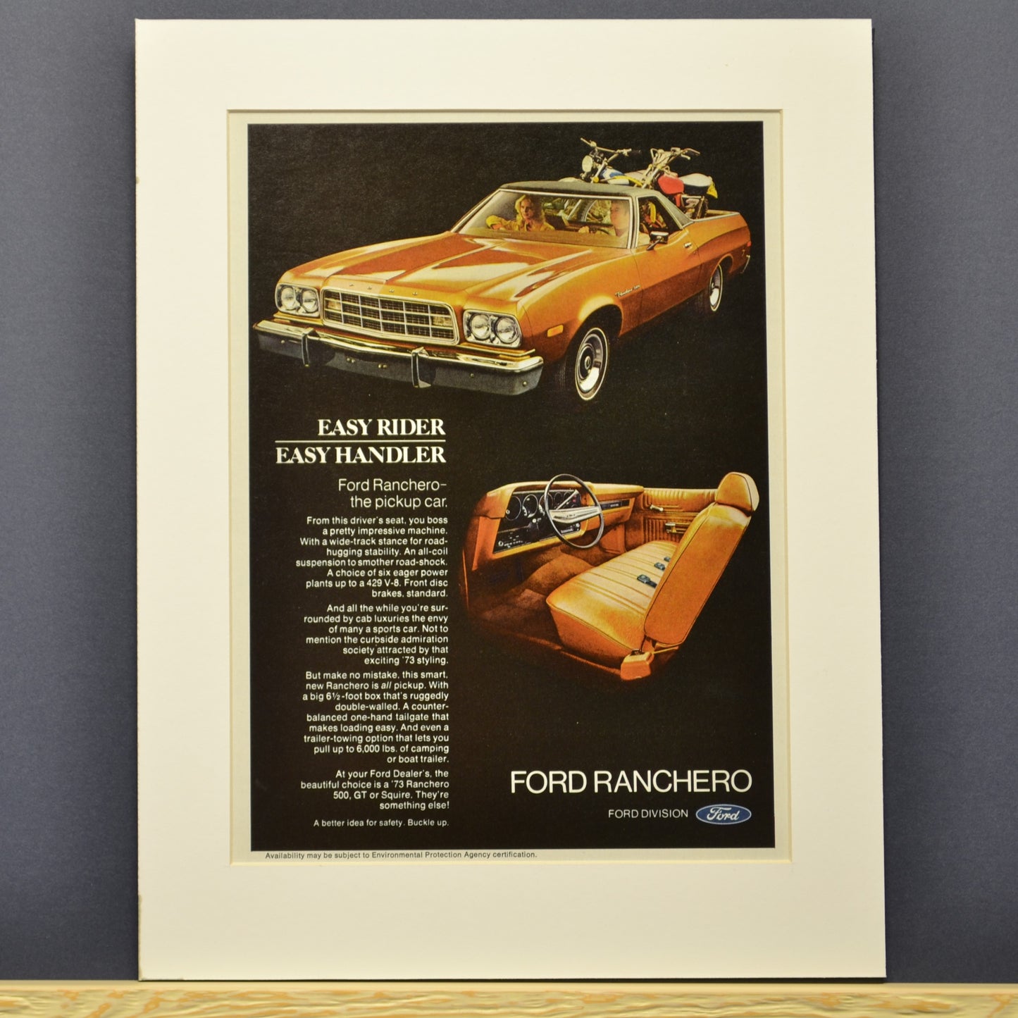 1973 Ford Ranchero classic car print, Framed vintage automotive wall art