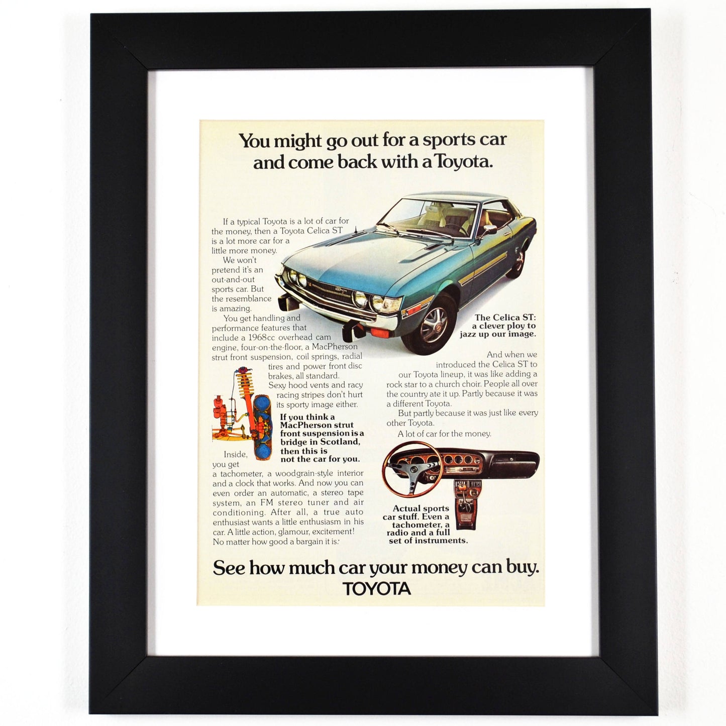 Relive the 70s Ride: Framed 1973 Toyota Celica ST Wall Art