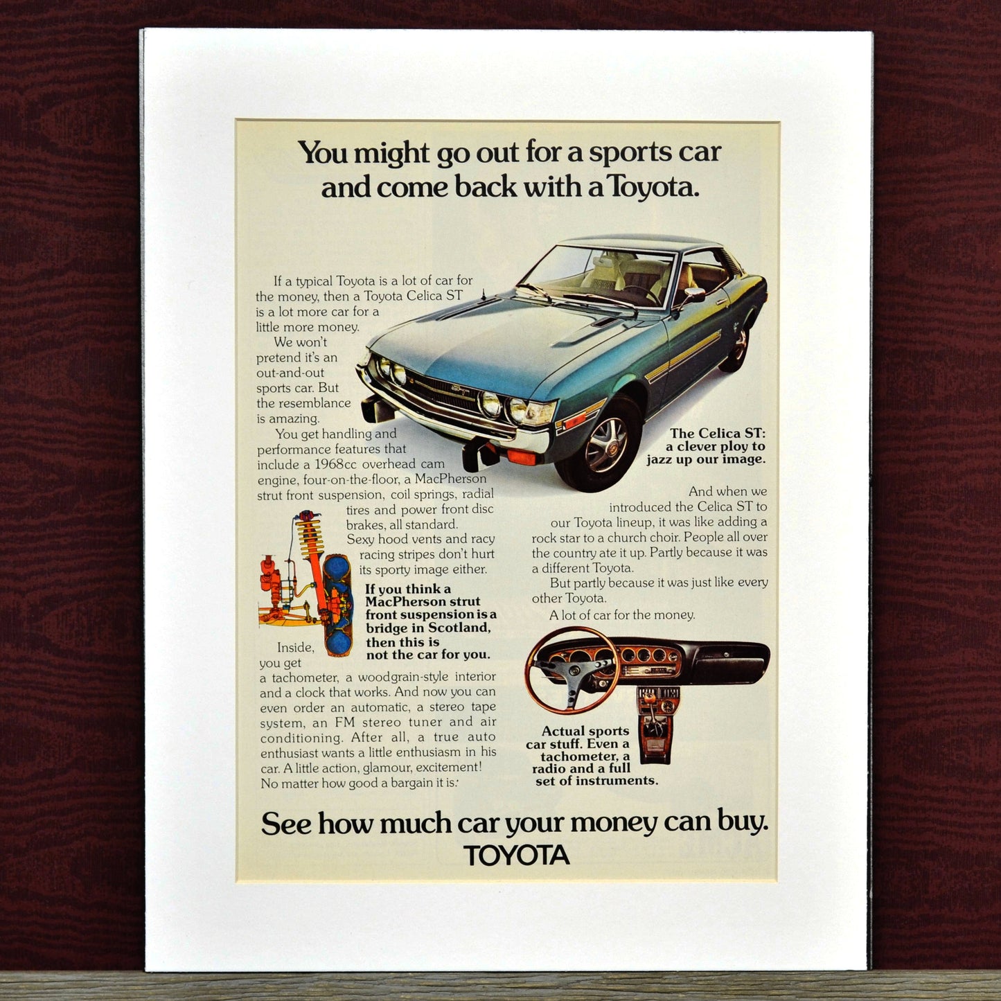 Relive the 70s Ride: Framed 1973 Toyota Celica ST Wall Art