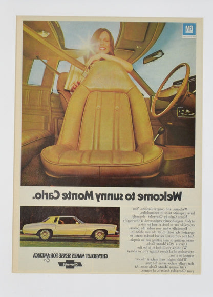 1974 Chevrolet Monte Carlo nostalgic print ad side view