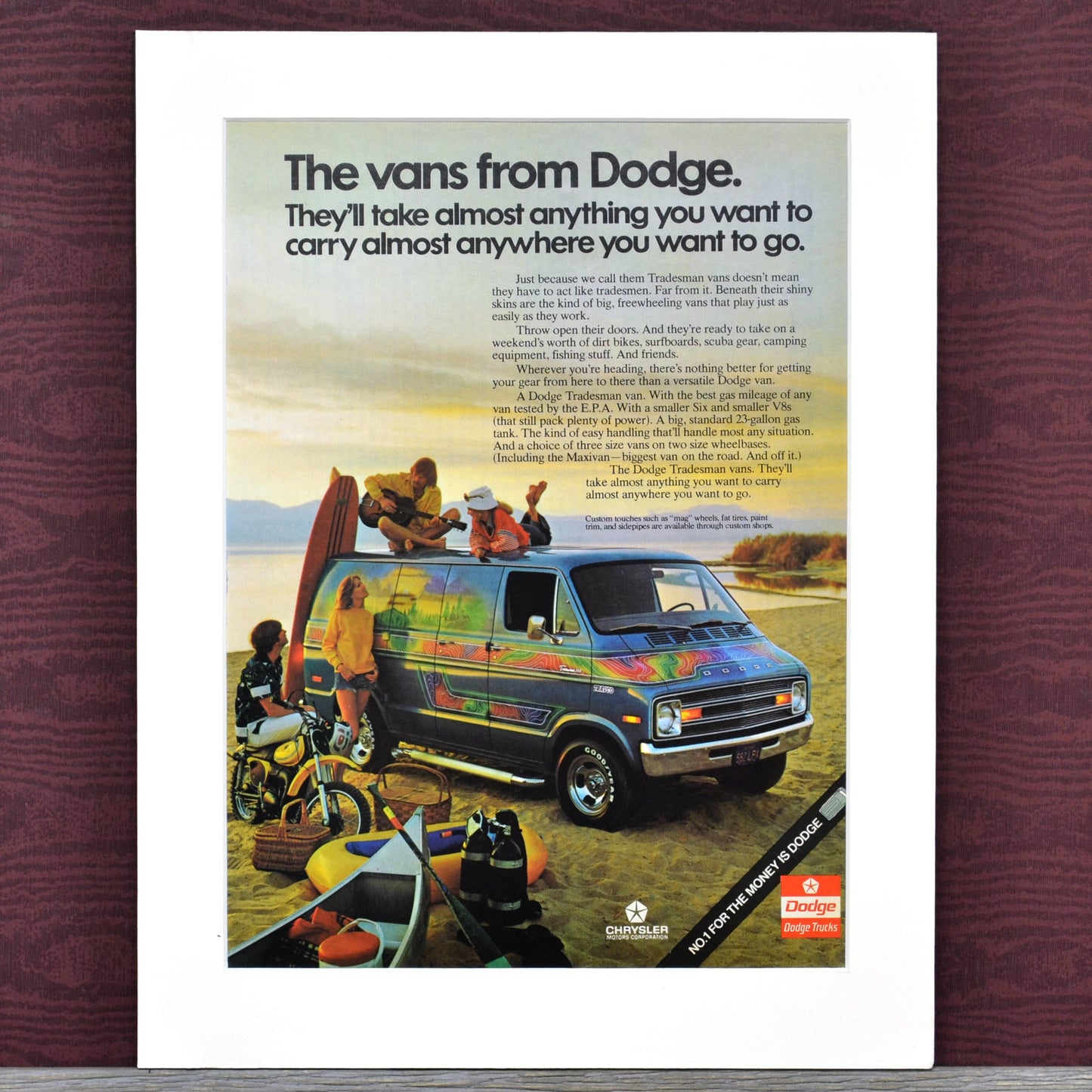 Relive the Freedom: Framed 1975 Dodge Tradesman Custom Van Print (Retro Wall Art)