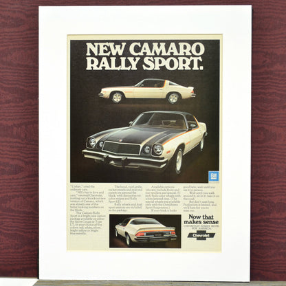 1975 Chevrolet Camaro rally sport nostalgia print ad. 1