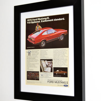 1975 Ford Mustang II Classic car ad side view, framed