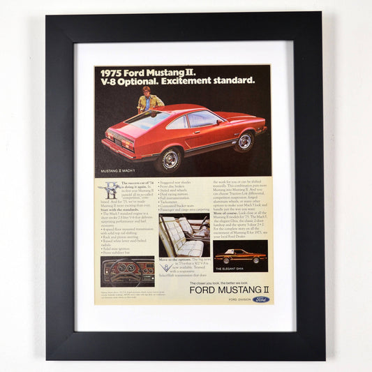 1975 Ford Mustang II Classic car ad, framed