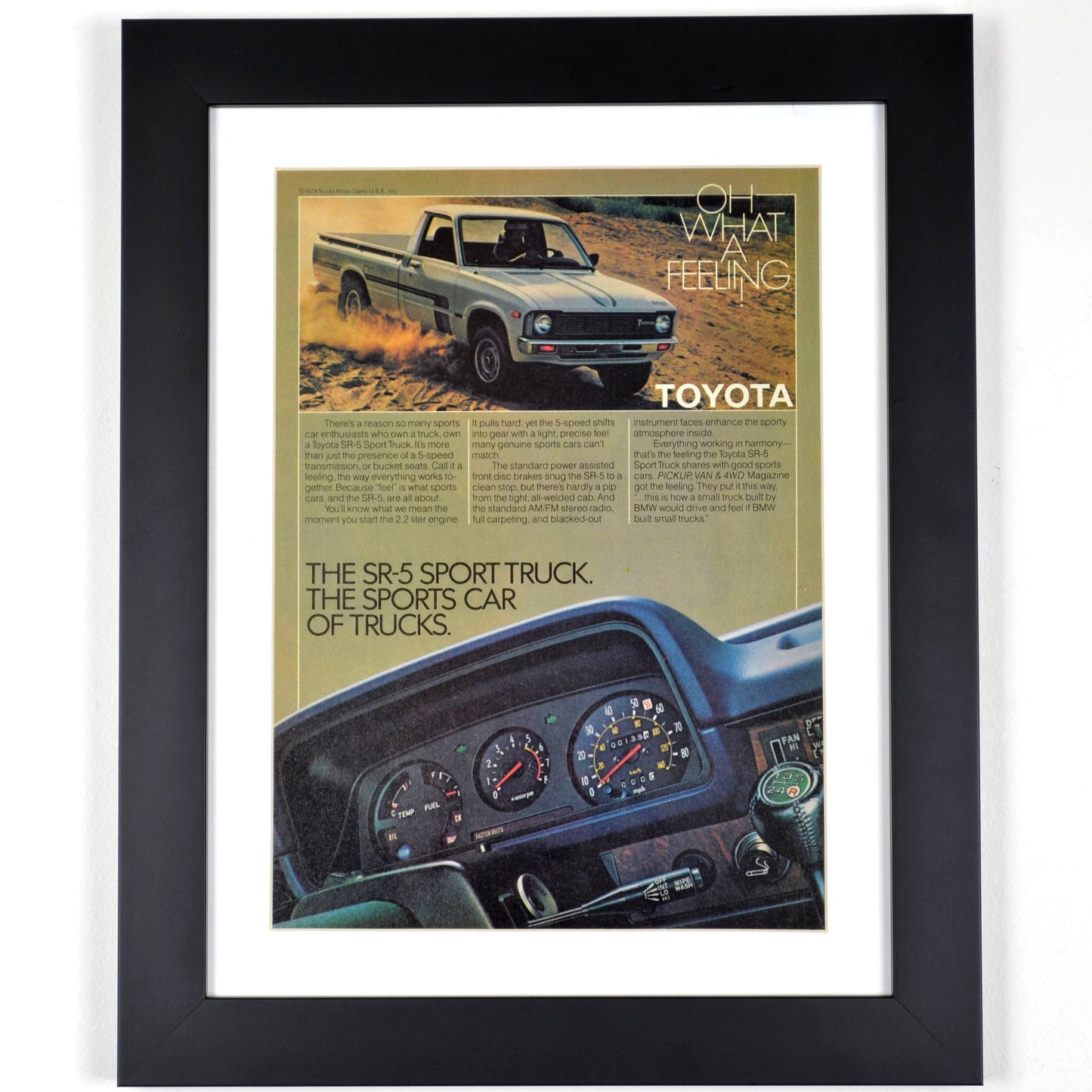 1979 Toyota SR5 sport pick up truck print ad, Framed classic truck wall art