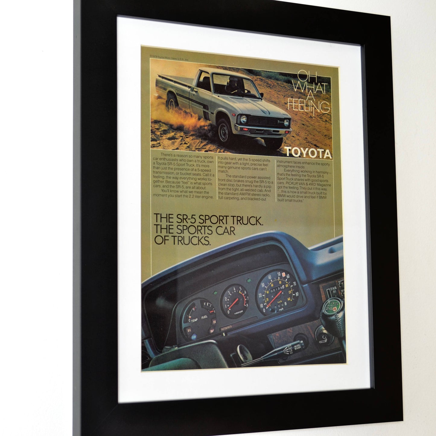 1979 Toyota SR5 sport pick up truck print ad, side view, framed