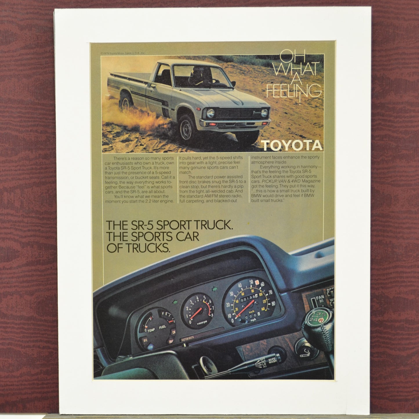 1979 Toyota SR5 sport pick up truck print ad, Framed classic truck wall art