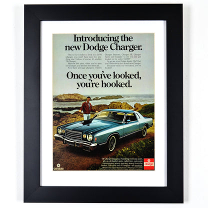 1976 Dodge Charger classic car print ad, framed