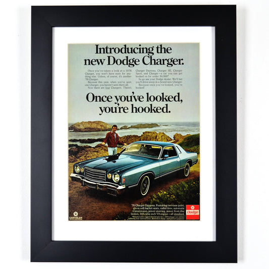 1976 Dodge Charger classic car print ad, framed automotive wall art