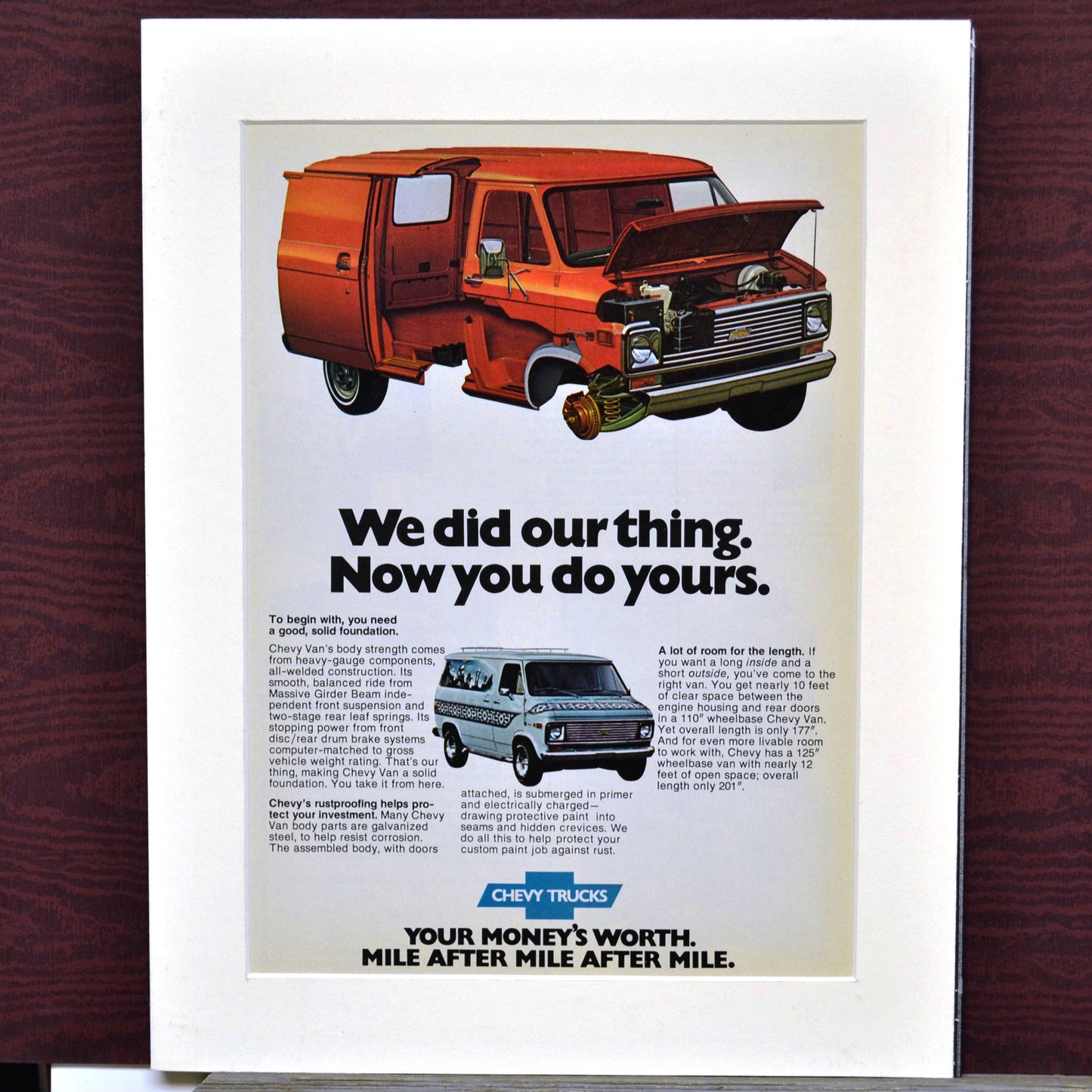 1976 Chevrolet Van print ad,  Framed vintage truck wall art