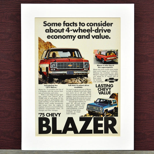 Vintage 1975 Chevrolet Blazer Square Body Print Ad - Classic Truck Wall Art