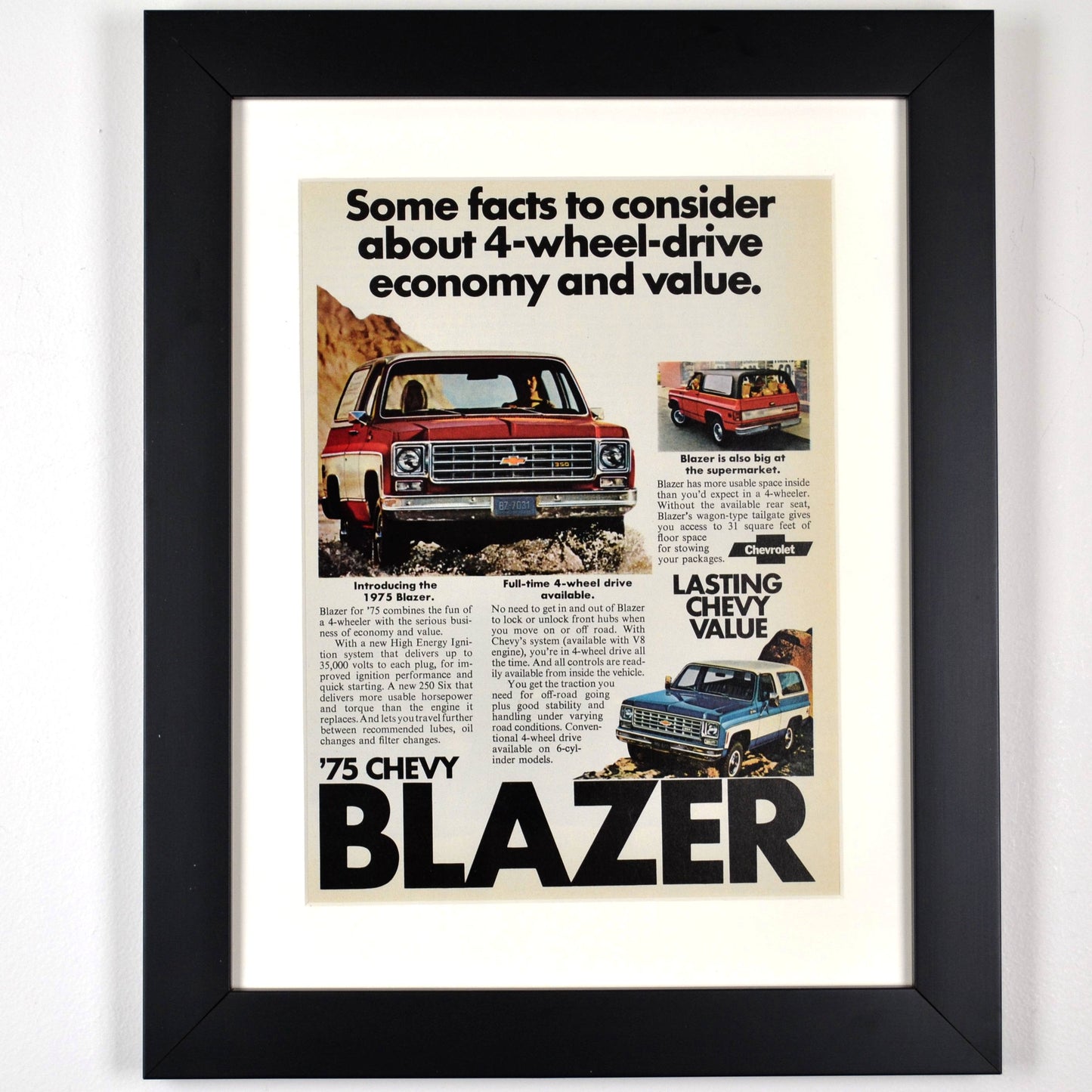 Framed 1975 Chevrolet Camaro Rally Sport Print - Classic Car Wall Art