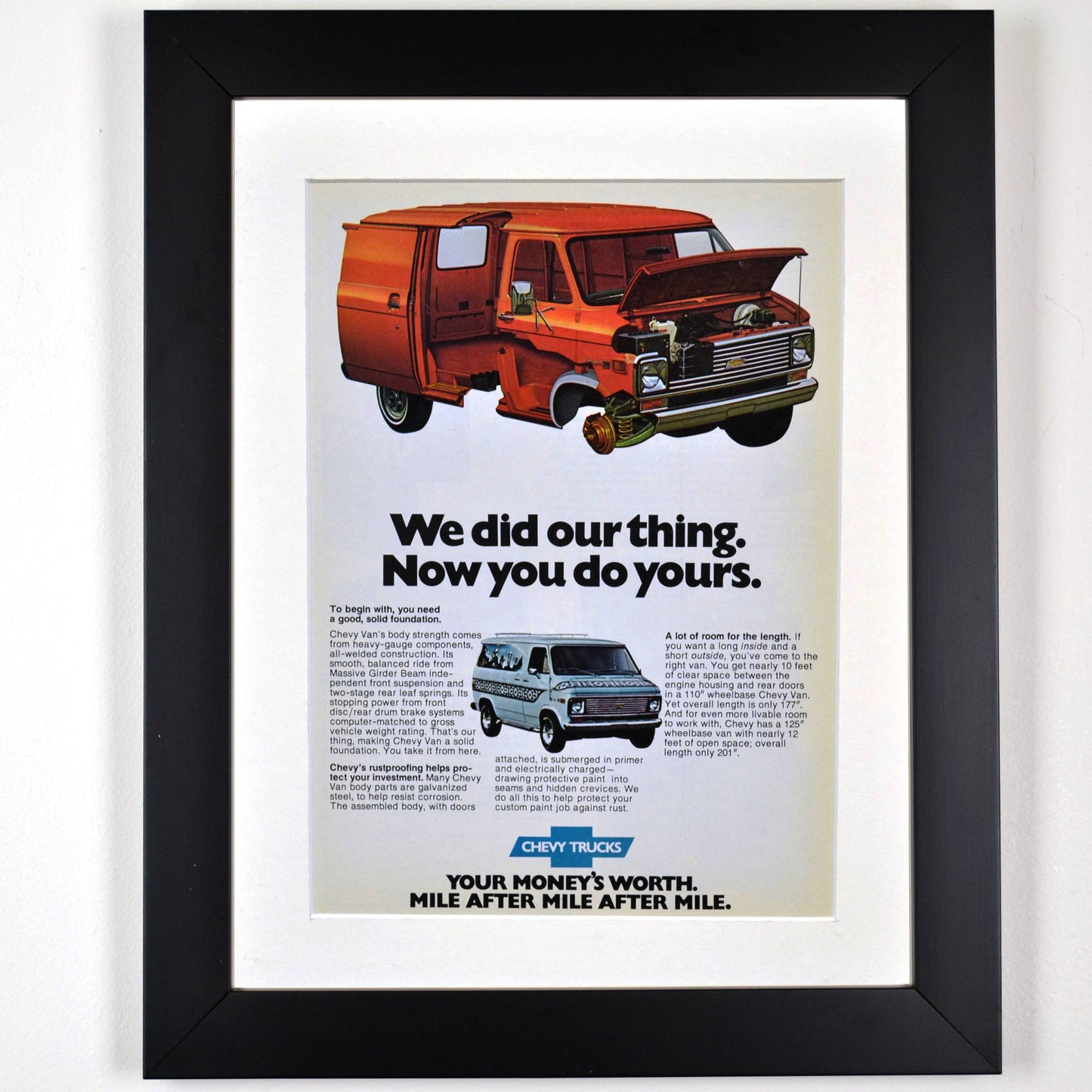 1976 Chevrolet Van print ad,  Framed vintage truck wall art