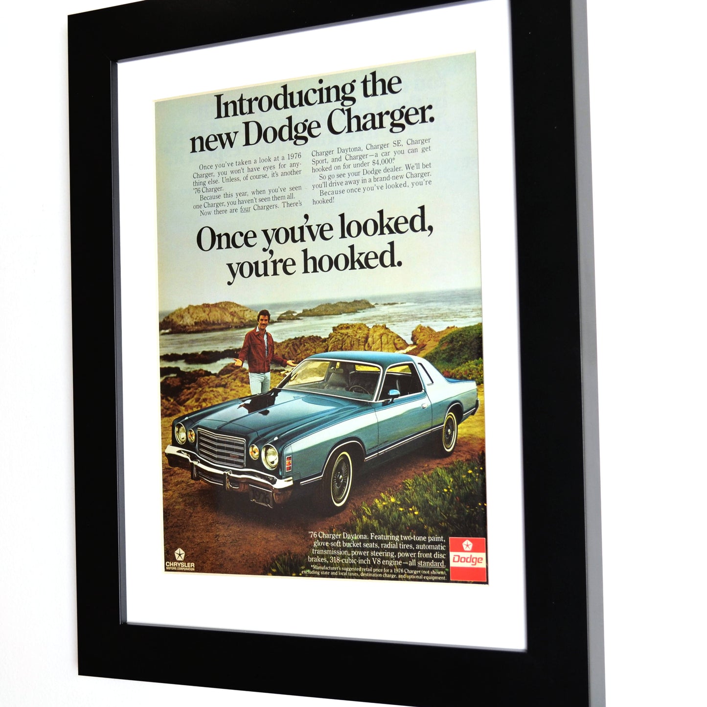 1976 Dodge Charger classic car print ad, framed automotive wall art