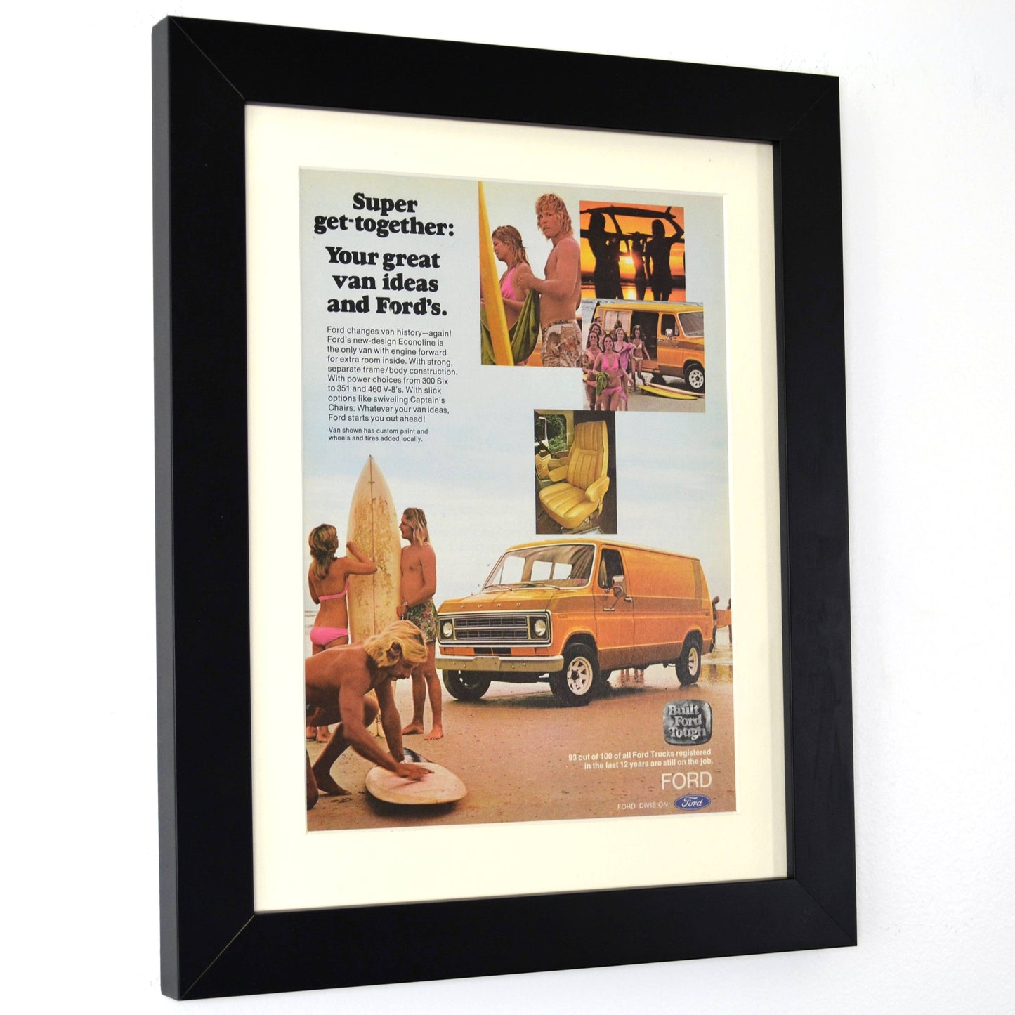 1976 Ford Econoline custom van retro wall art, side view, framed