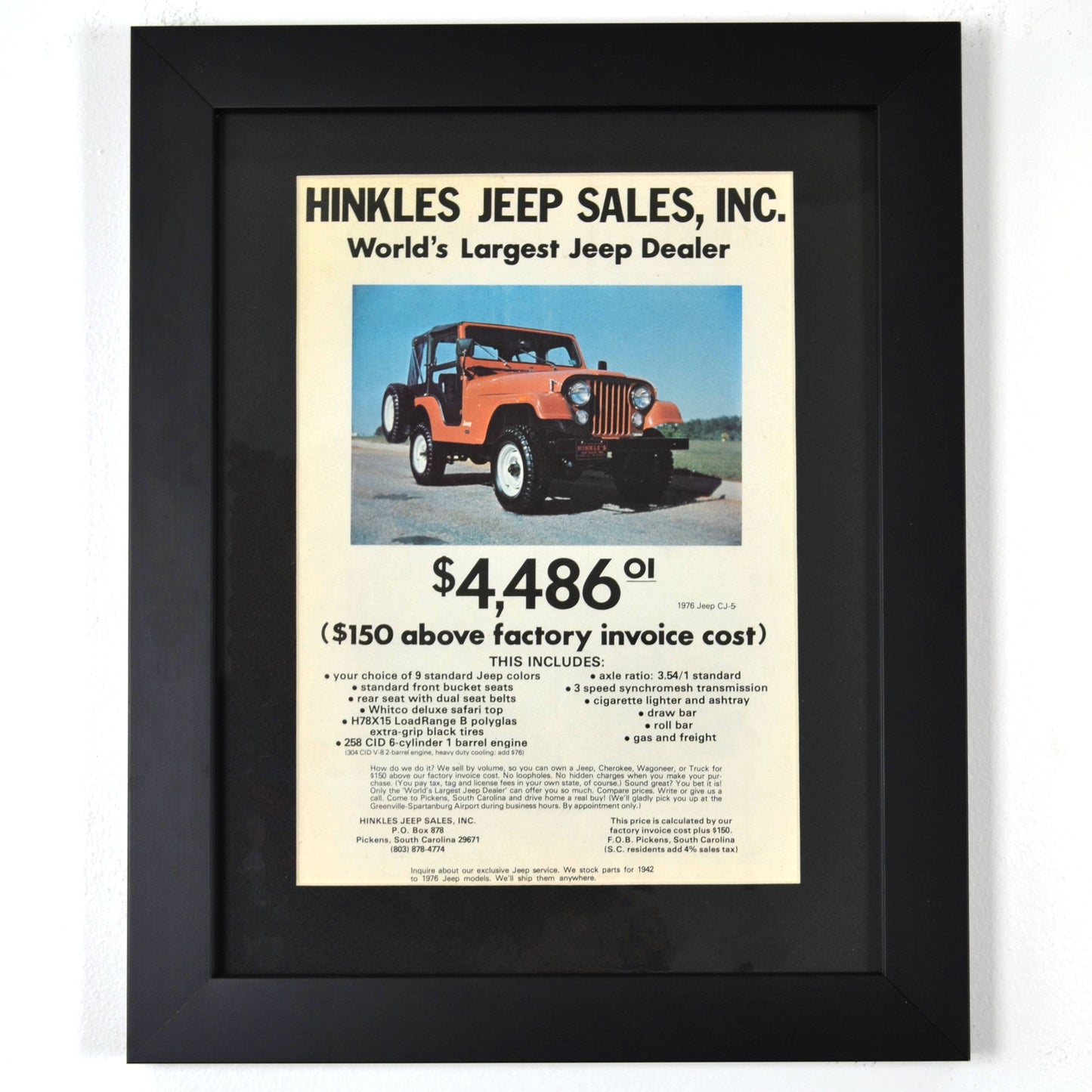 1976 Jeep CJ5 Classic Car Ad, framed