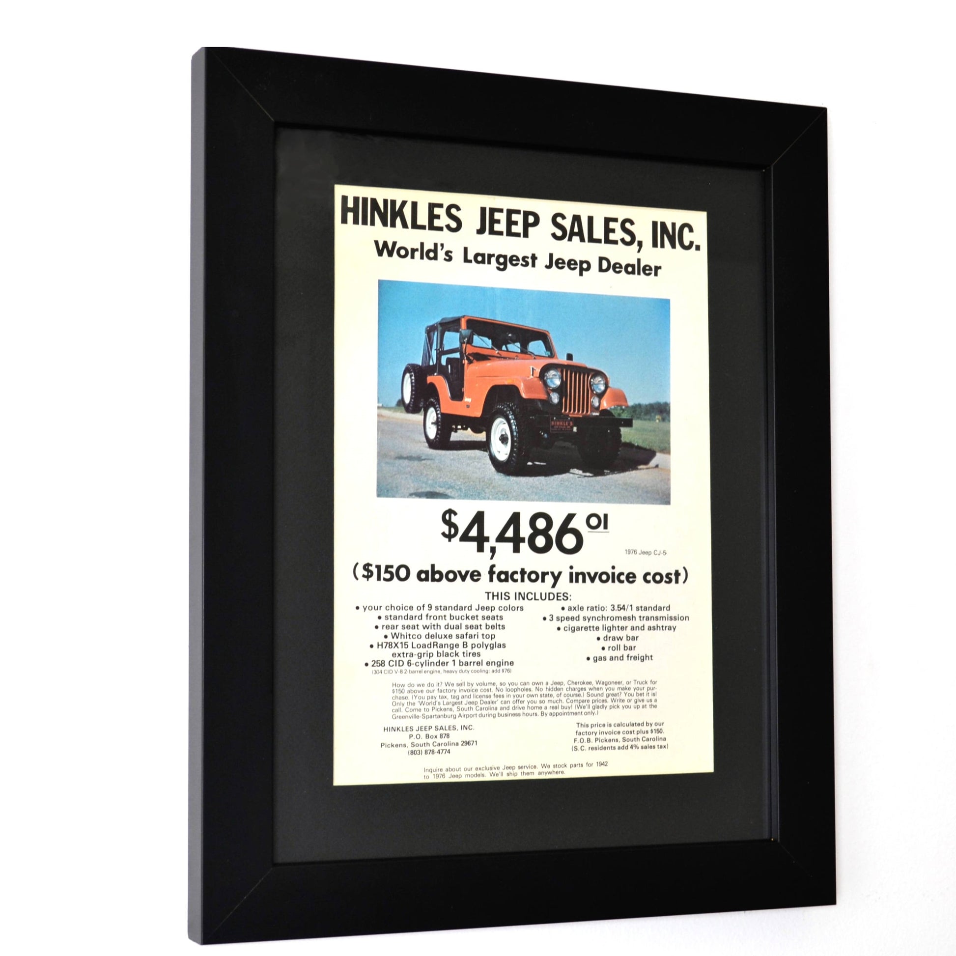 1976 Jeep CJ5 Classic Car Ad, side view, framed