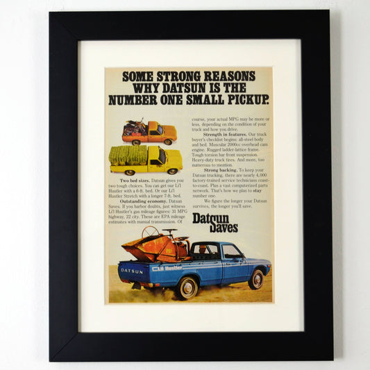 1976 Datsun Lil Hustler pick up print ad, framed