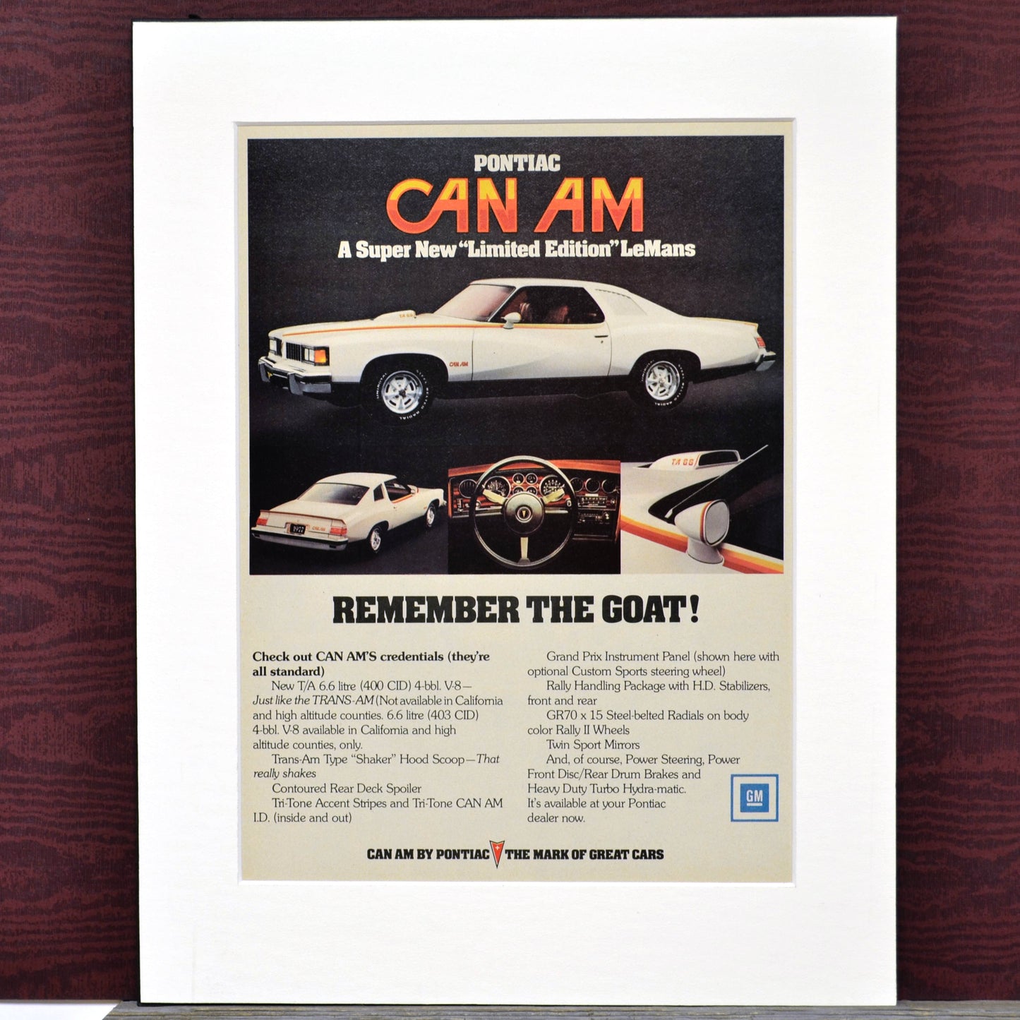 1977 Pontiac Can Am classic car wall art, Framed vintage automotive print