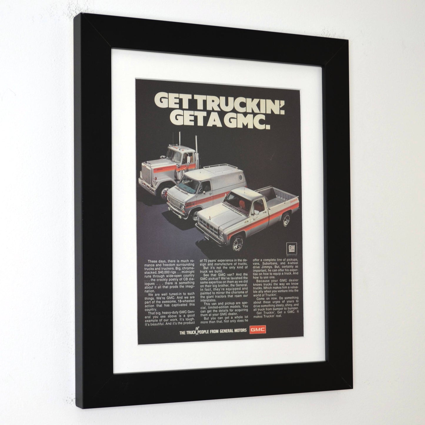 Vintage 1970s GMC Truck Lineup Ad – Classic Square Body to Big Rigs Print framed