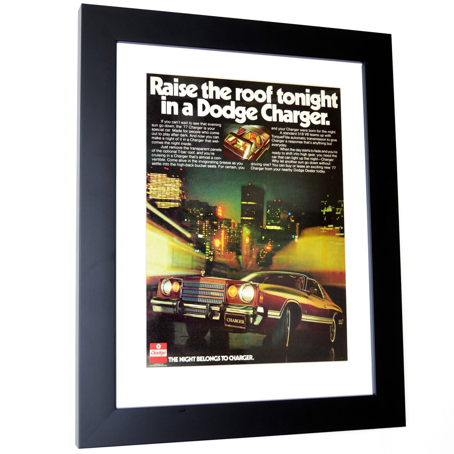 1977 Dodge Charger classic car print ad side view framed