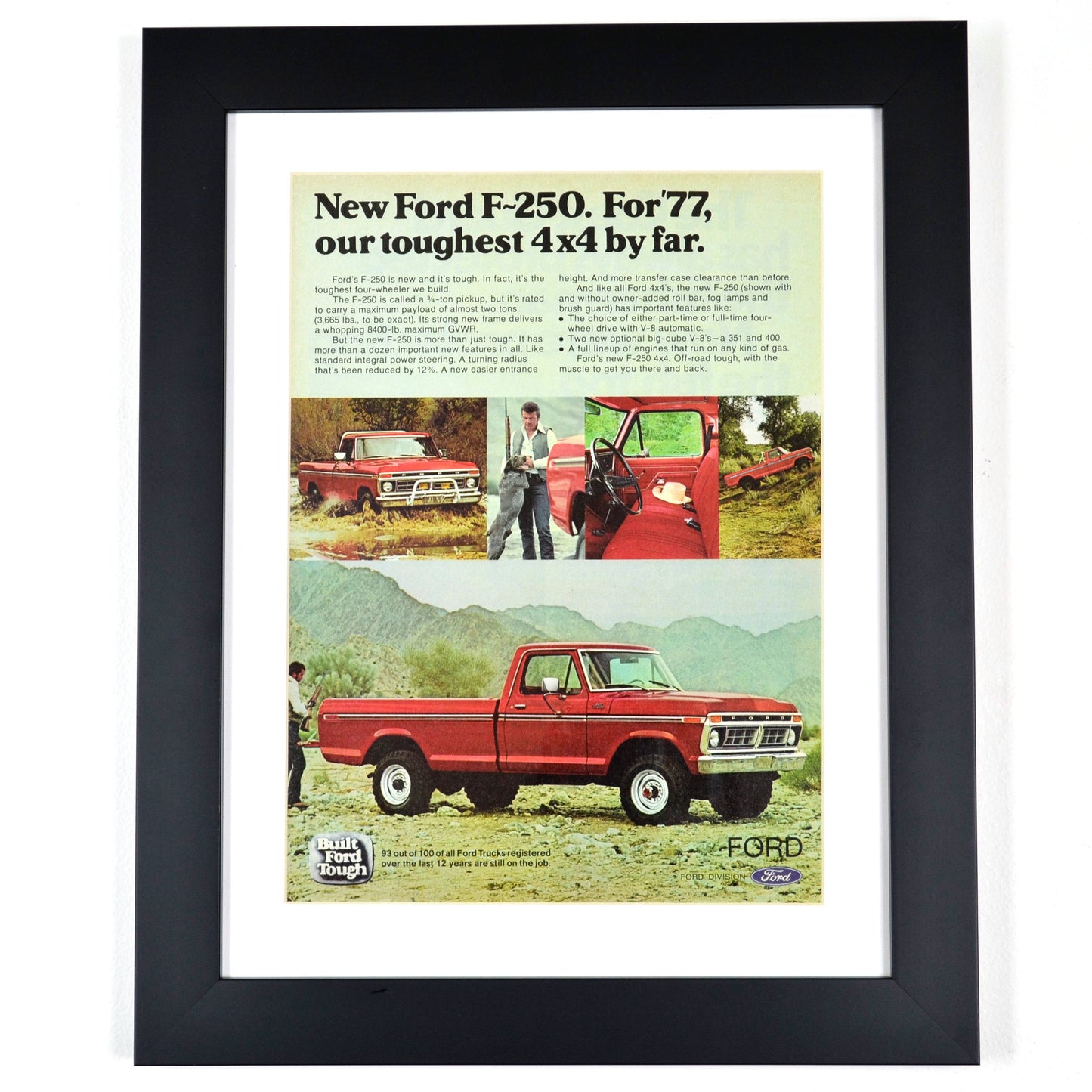 Framed 1977 Ford F250 Pickup Truck Print - Classic Truck Wall Art