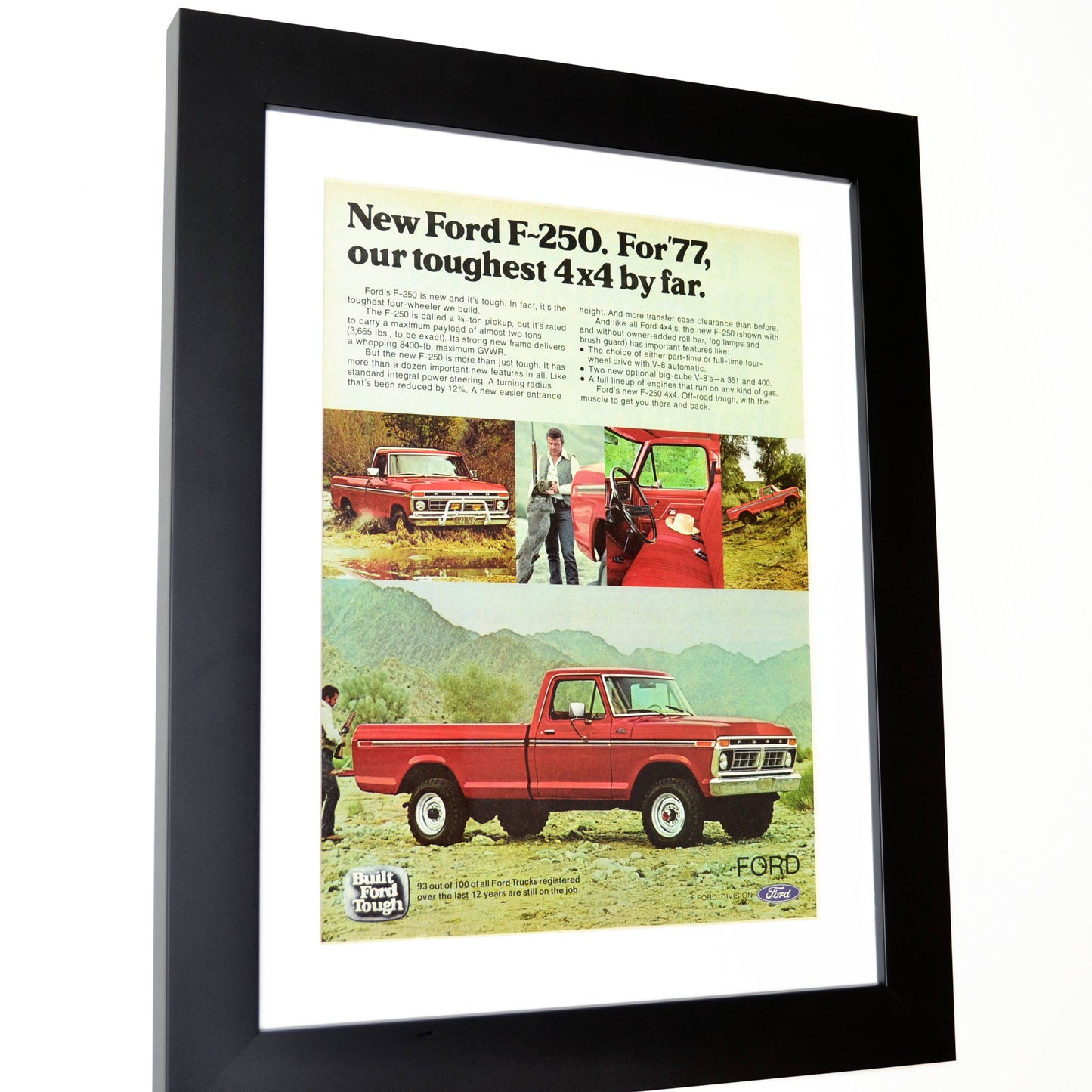 Framed 1977 Ford F250 Pickup Truck Print - Classic Truck Wall Art